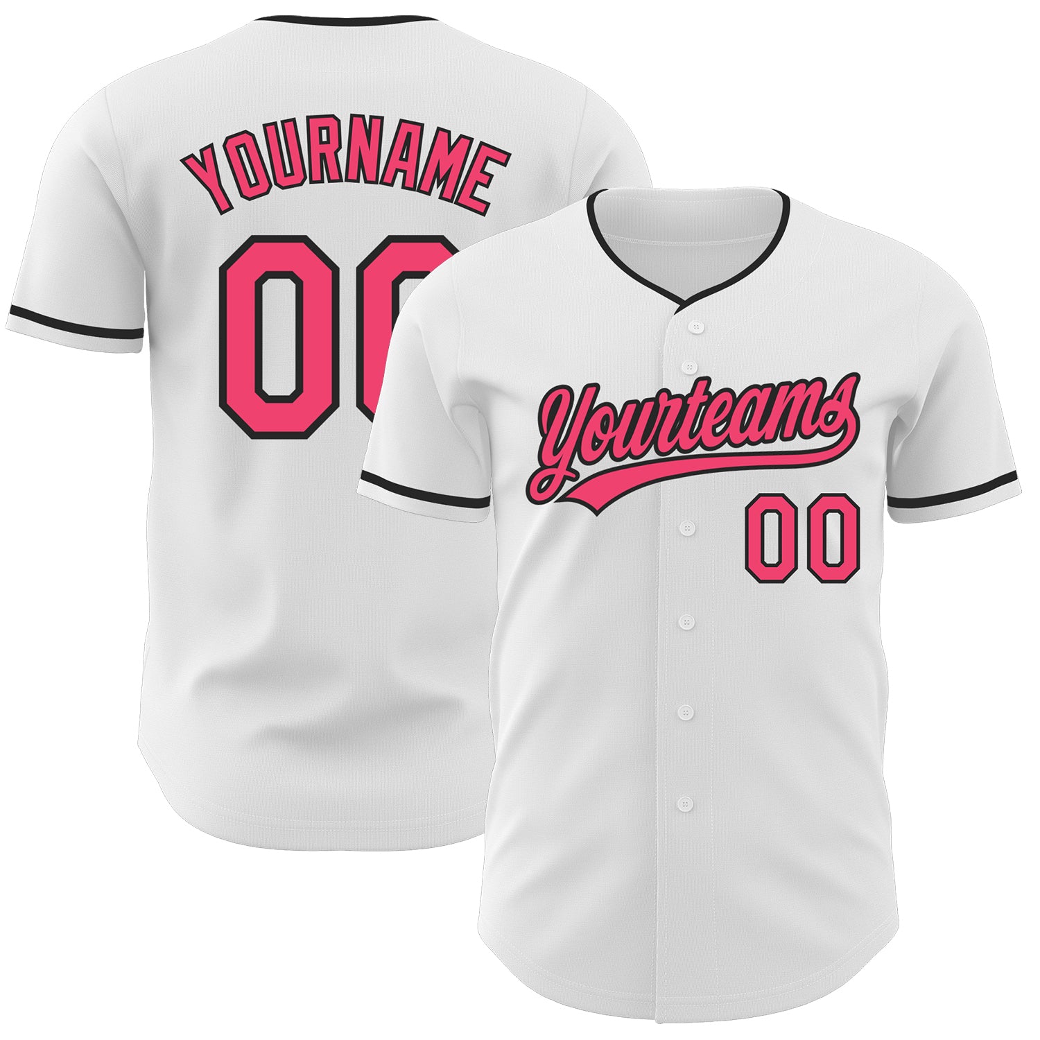 Custom White Neon Pink-Black Authentic Baseball Jersey