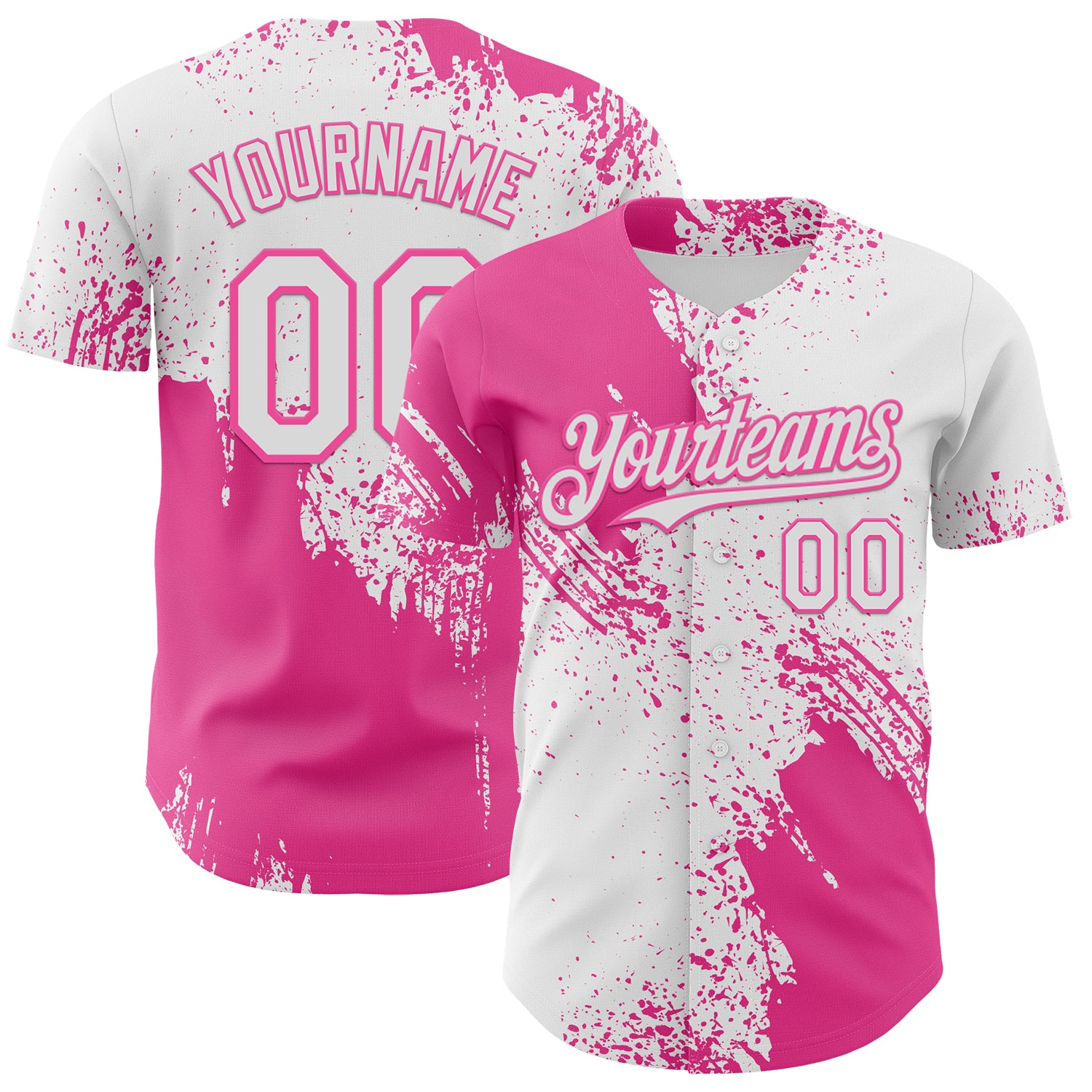 Custom White-Pink Abstract Brush Stroke Authentic Baseball Jersey