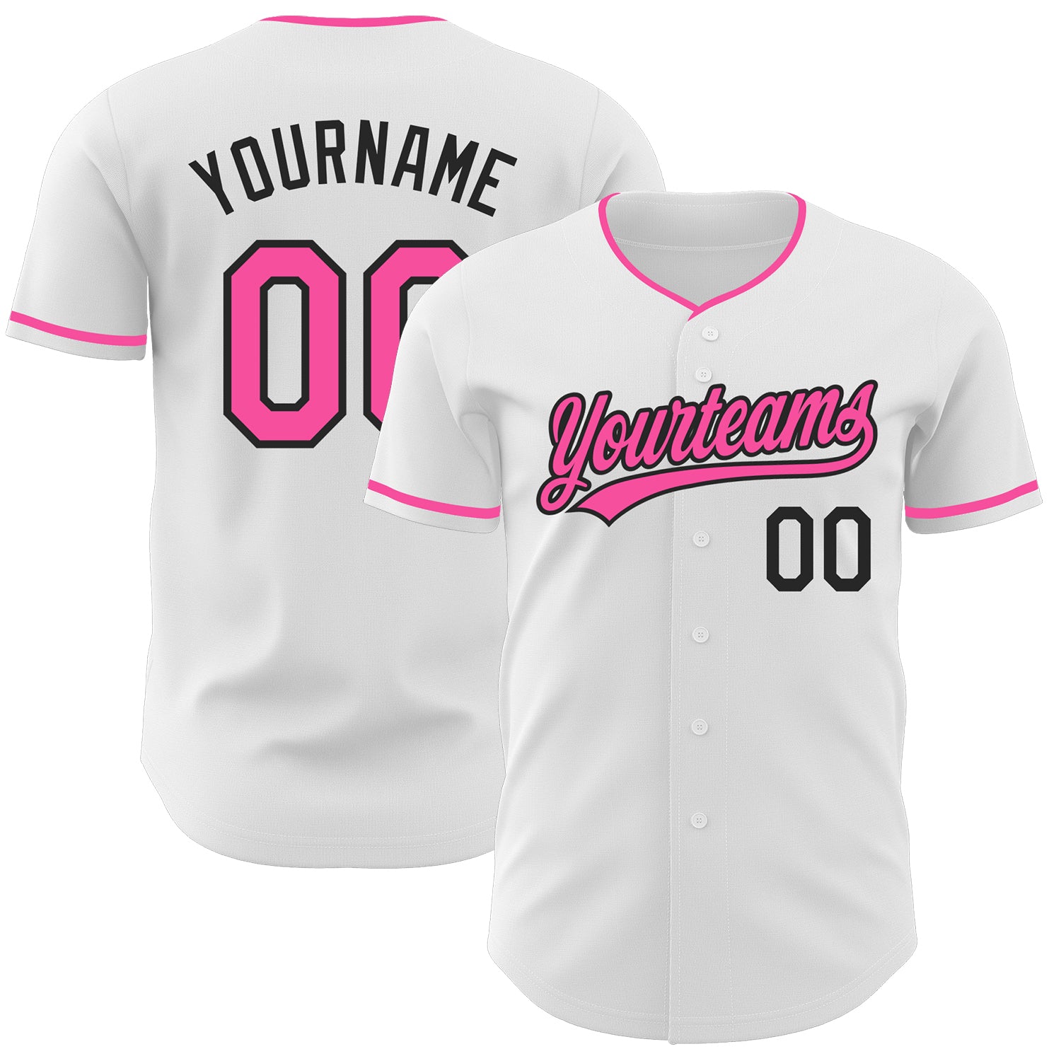 Custom White Pink-Black Authentic Baseball Jersey