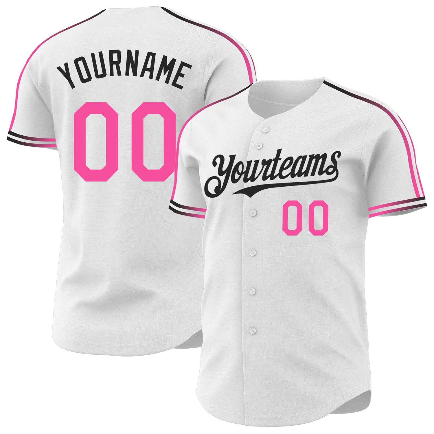 Custom White Pink-Black Raglan Line Gradient Stripe Authentic Baseball Jersey