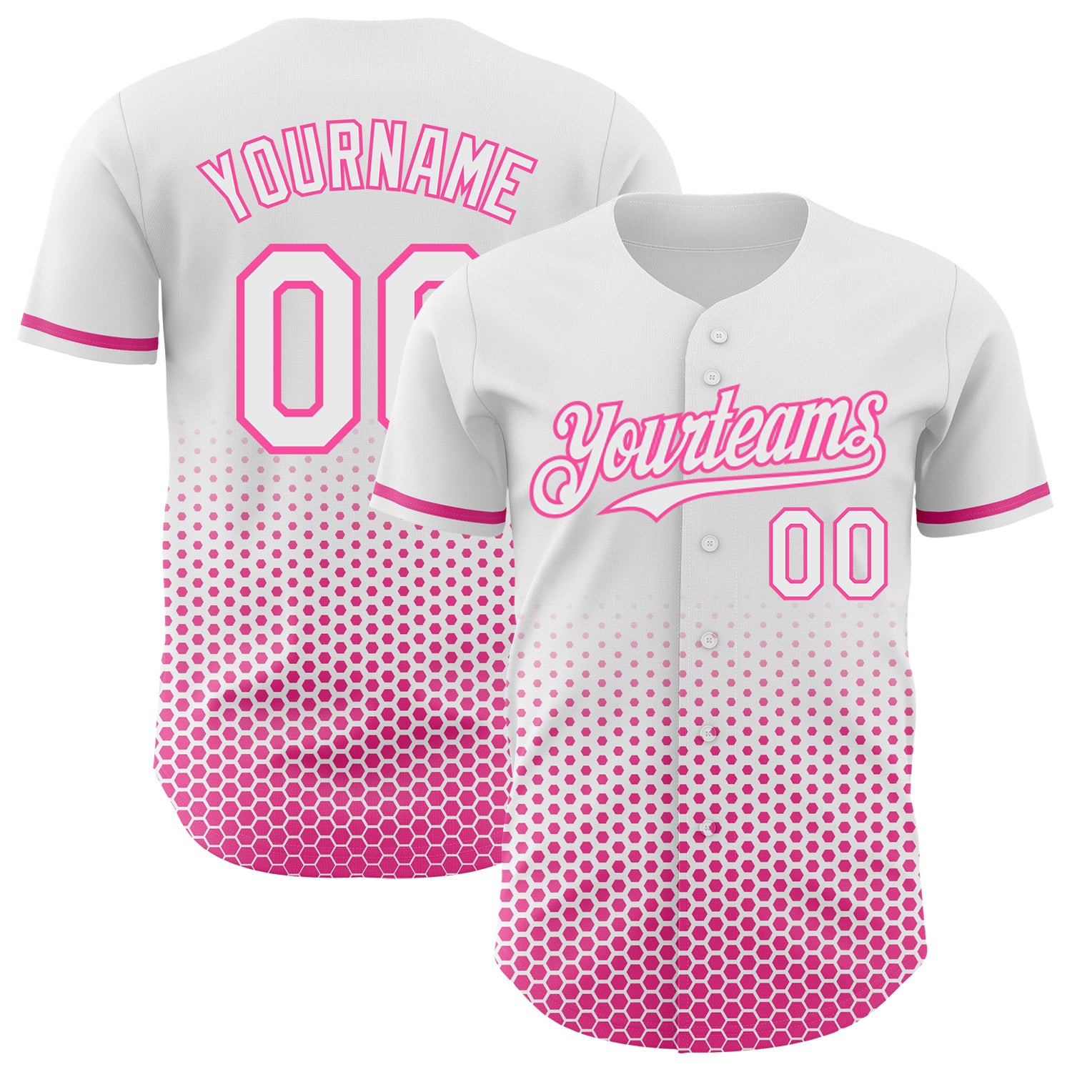 Custom White-Pink Geometric Hexagonal Dot Gradient Authentic Baseball Jersey