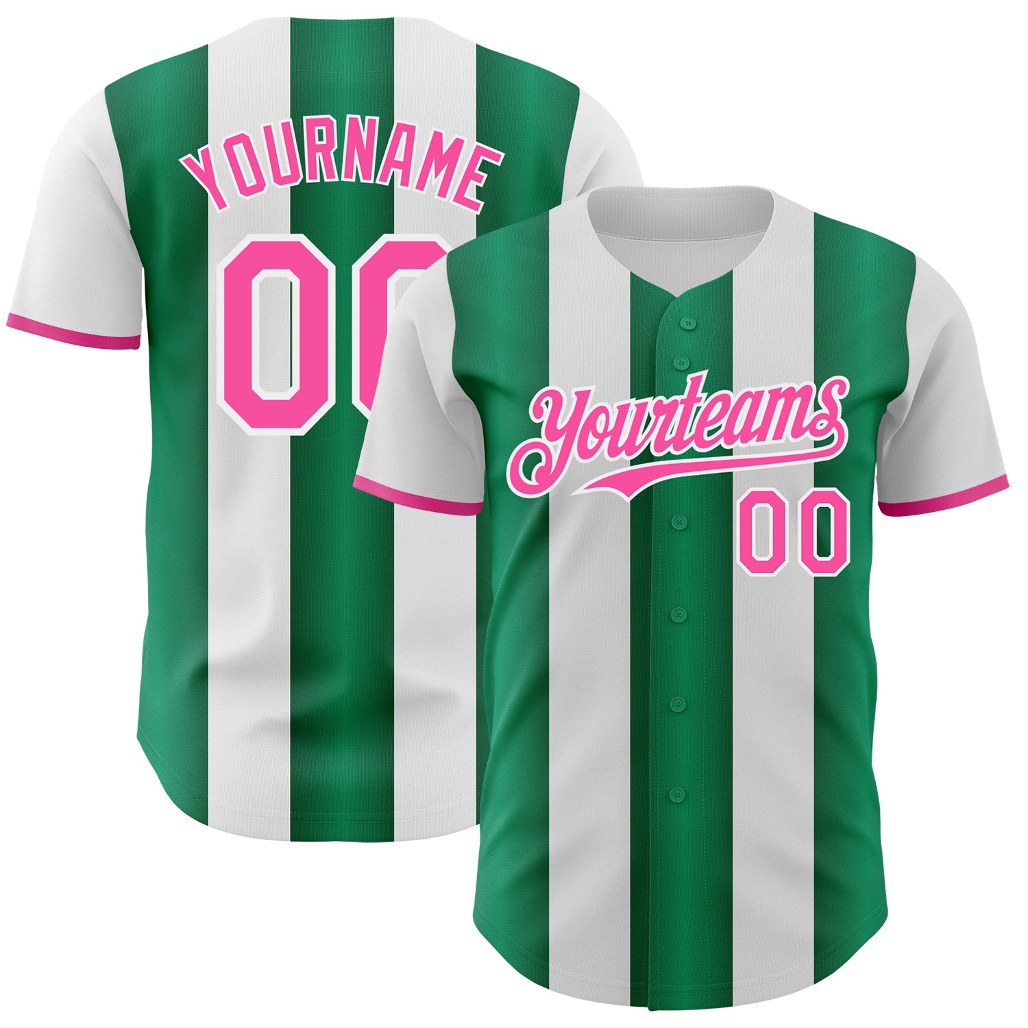 Custom White Pink-Kelly Green Gradient Vertical Stripe Argentina Style Authentic Baseball Jersey