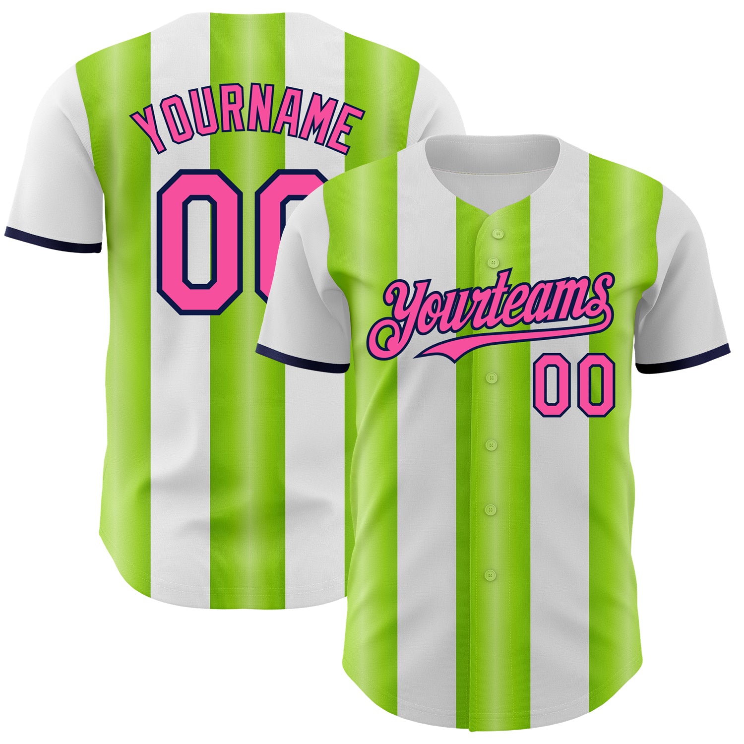 Custom White Pink Neon Green-Navy Gradient Vertical Stripe Argentina Style Authentic Baseball Jersey