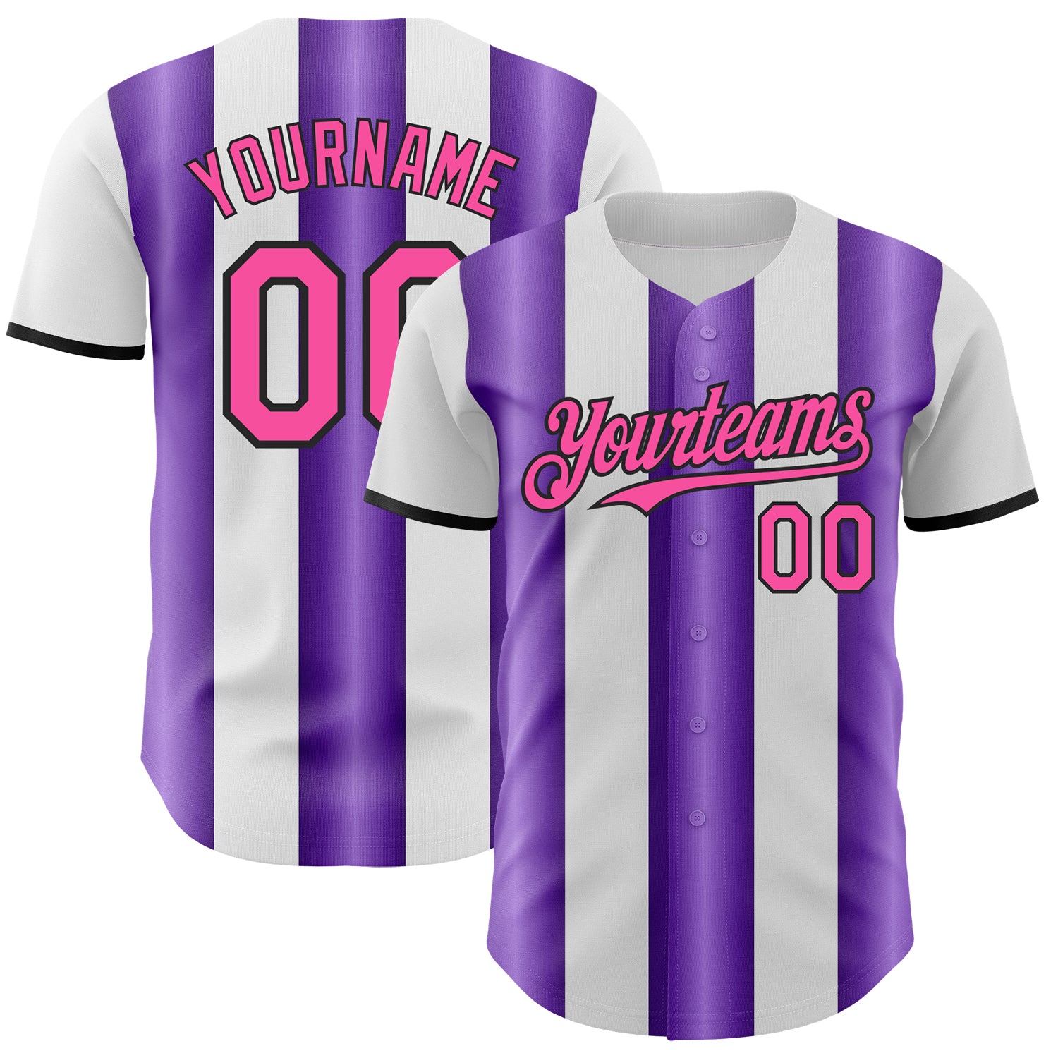 Custom White Pink Purple-Black Gradient Vertical Stripe Argentina Style Authentic Baseball Jersey