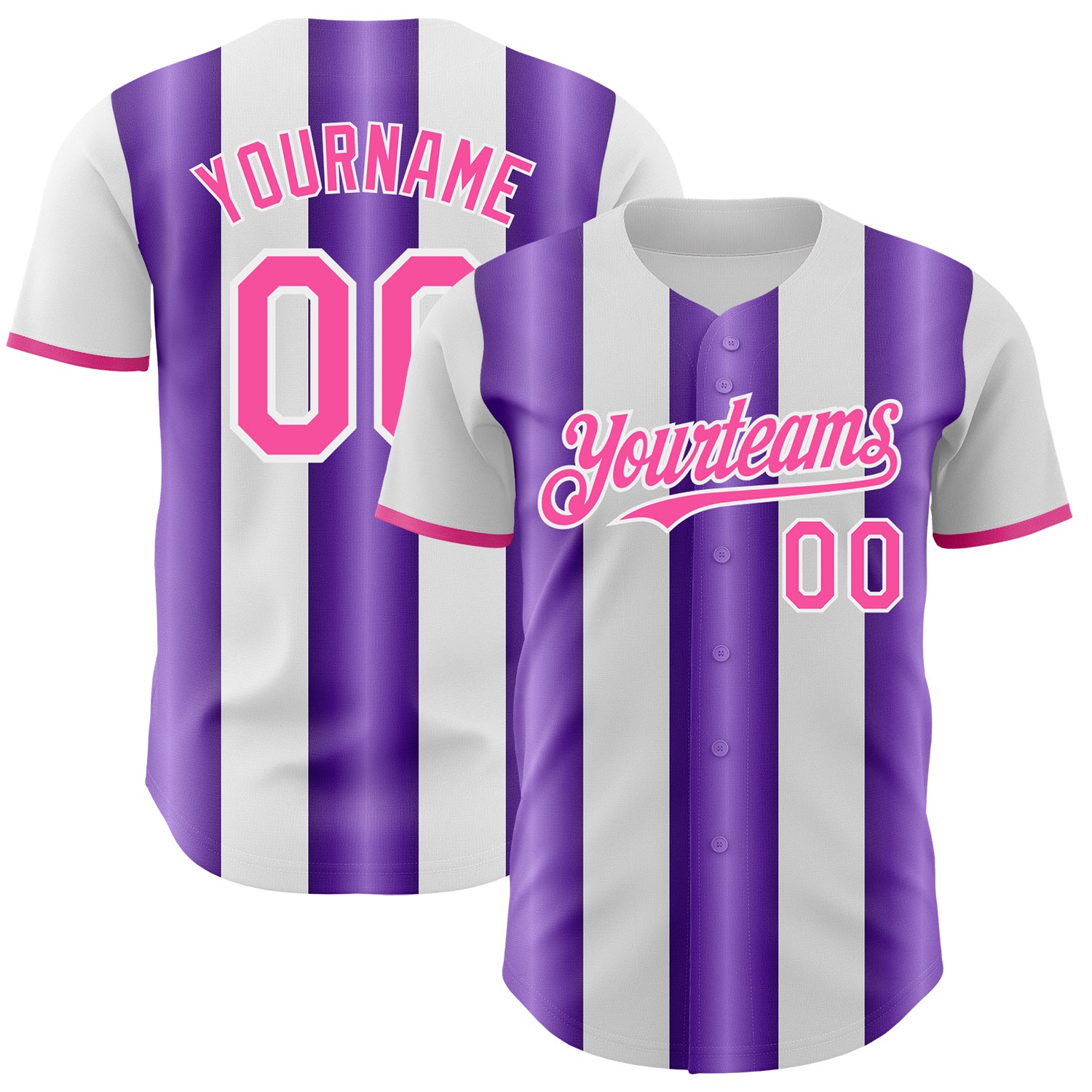Custom White Pink-Purple Gradient Vertical Stripe Argentina Style Authentic Baseball Jersey
