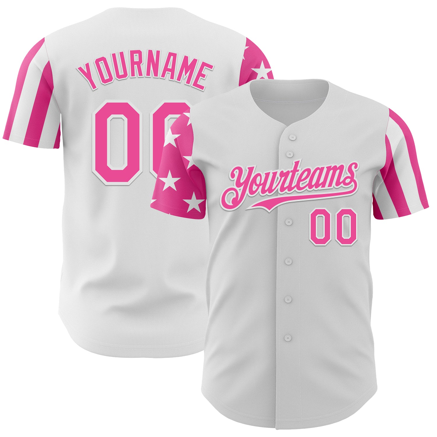 Custom White-Pink Two Tone USA Flag Sleeves Stars and Stripes Authentic Baseball Jersey