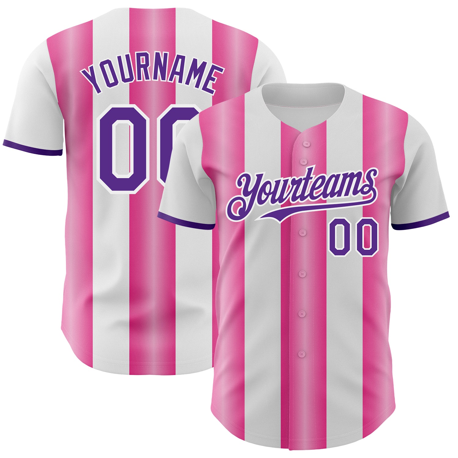Custom White Purple-Pink Gradient Vertical Stripe Argentina Style Authentic Baseball Jersey