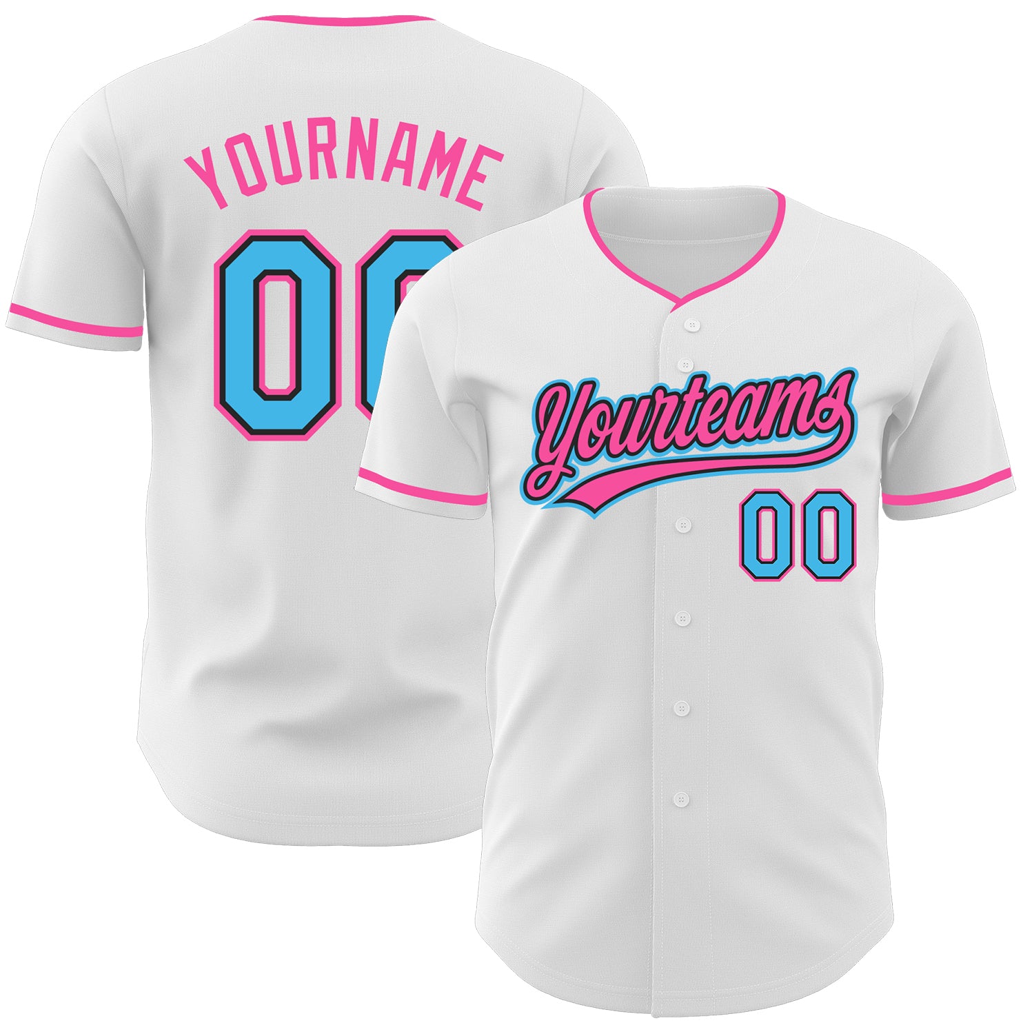 Custom White Sky Blue Black-Pink Authentic Baseball Jersey
