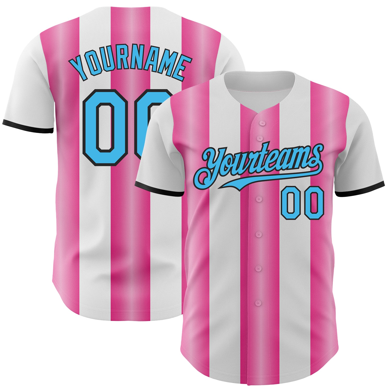 Custom White Sky Blue Pink-Black Gradient Vertical Stripe Argentina Style Authentic Baseball Jersey