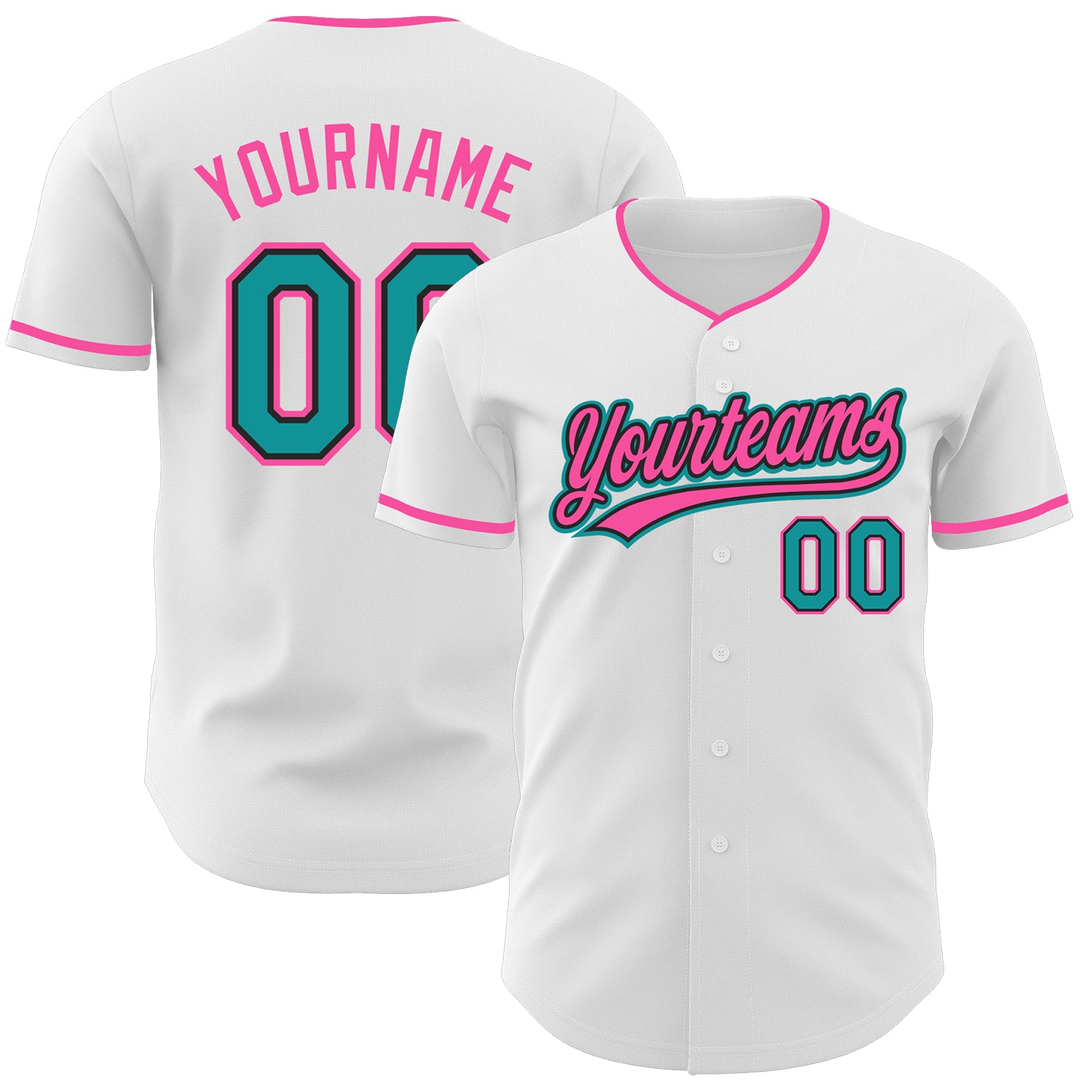 Custom White Teal Black-Pink Authentic Baseball Jersey