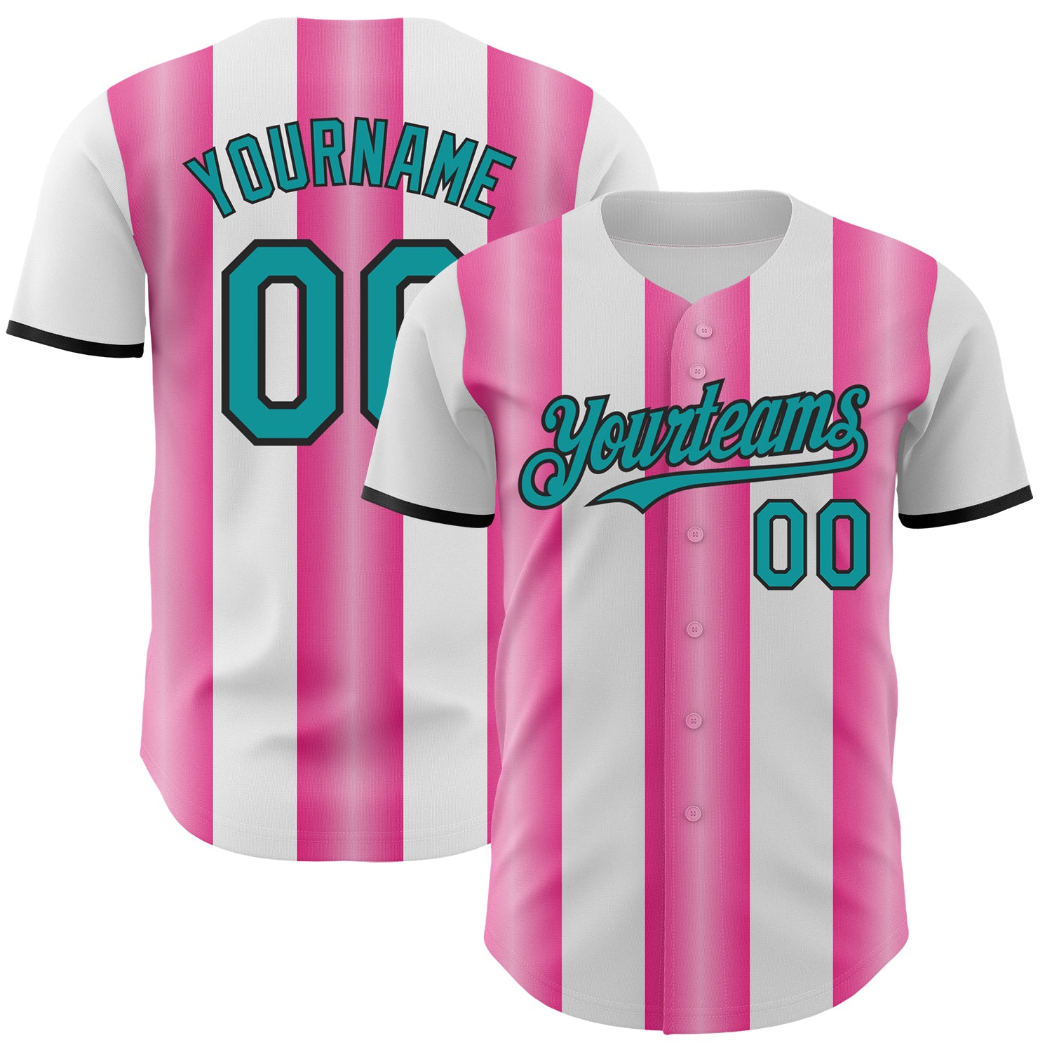 Custom White Teal Pink-Black Gradient Vertical Stripe Argentina Style Authentic Baseball Jersey