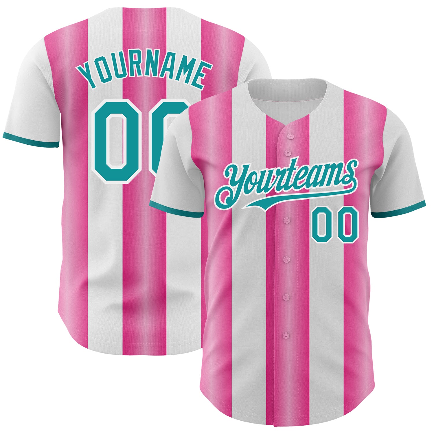 Custom White Teal-Pink Gradient Vertical Stripe Argentina Style Authentic Baseball Jersey