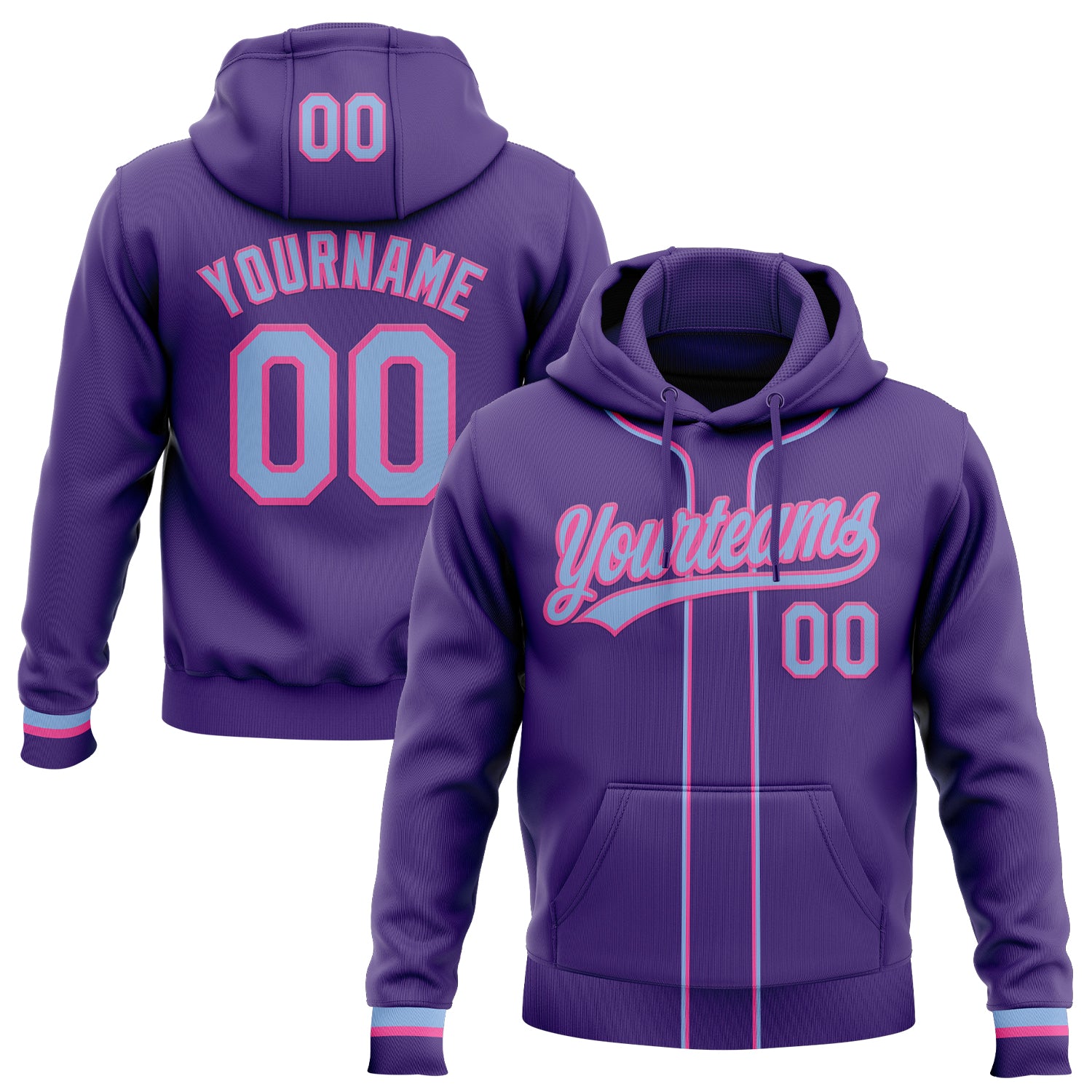 Custom Stitched Purple Light Blue-Pink Baseball Pullover Sweatshirt Hoodie