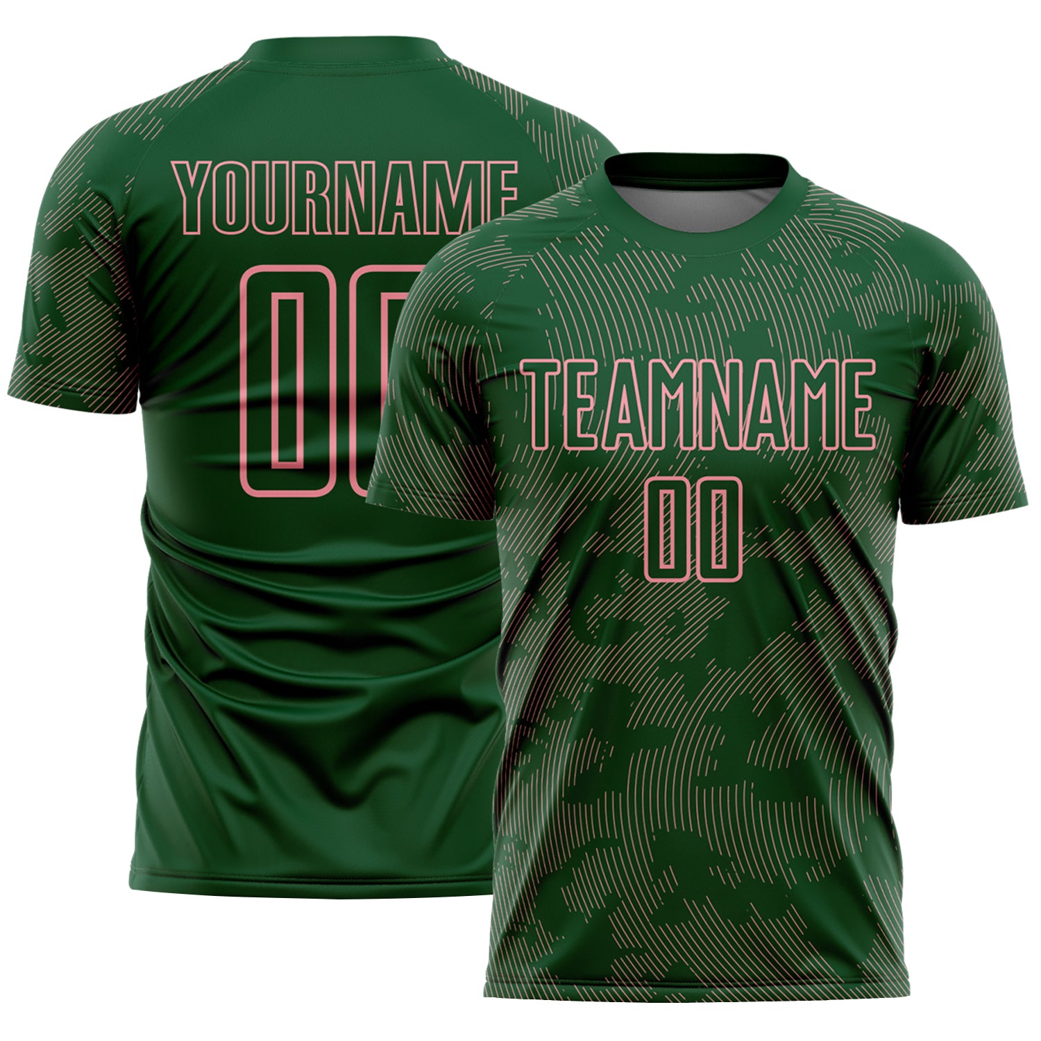 Custom Green-Medium Pink Curve Lines Sublimation Soccer Uniform Jersey