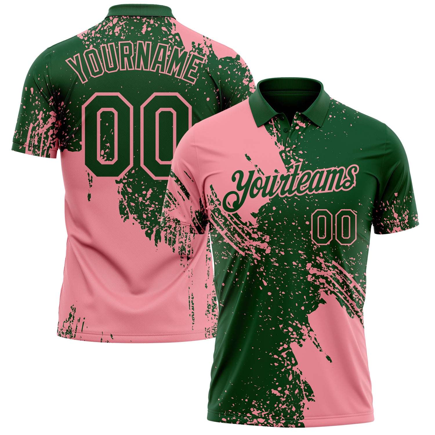 Custom Green-Medium Pink Distressed Scratch Brush Stroke Performance Polo Shirt