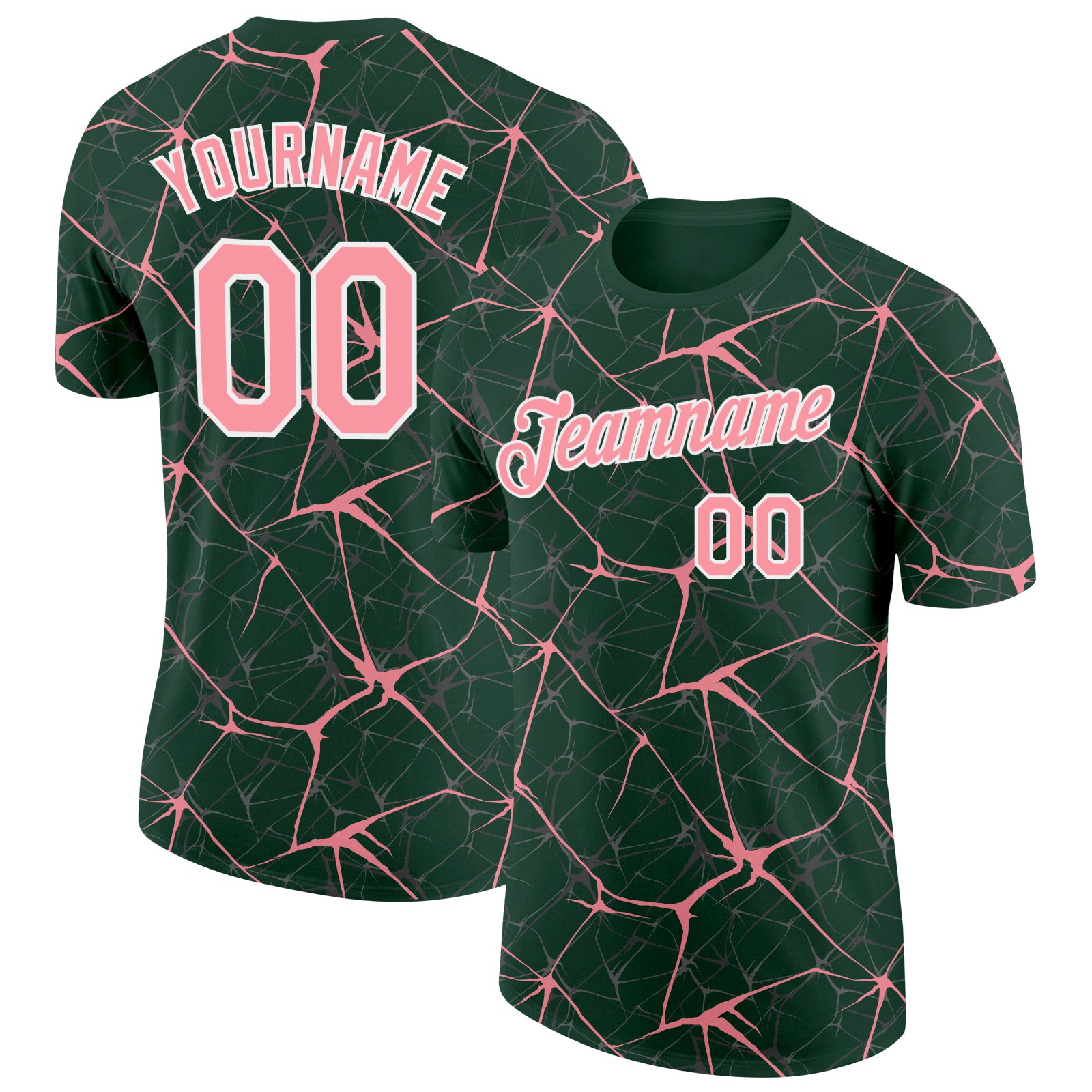 Custom Green Medium Pink Gray-White Abstract Network Crackle Performance T-Shirt