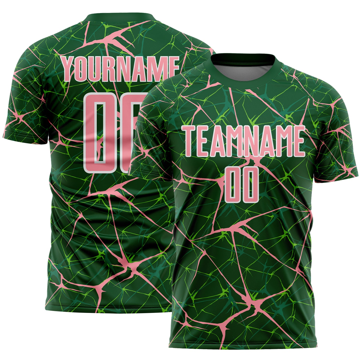Custom Green Medium Pink-White Abstract Network Crackle Sublimation Soccer Uniform Jersey