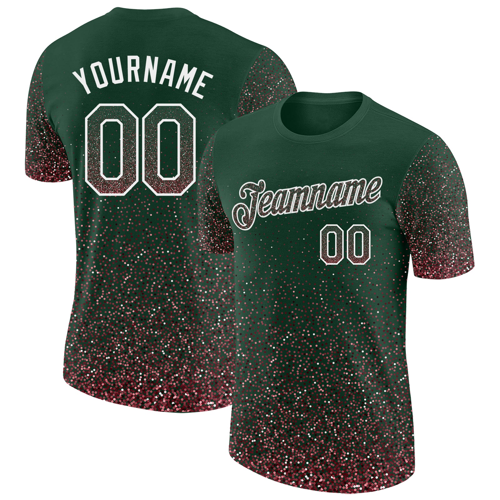 Custom Green Medium Pink-White Colorful Sparkle Gradient Dots Performance T-Shirt