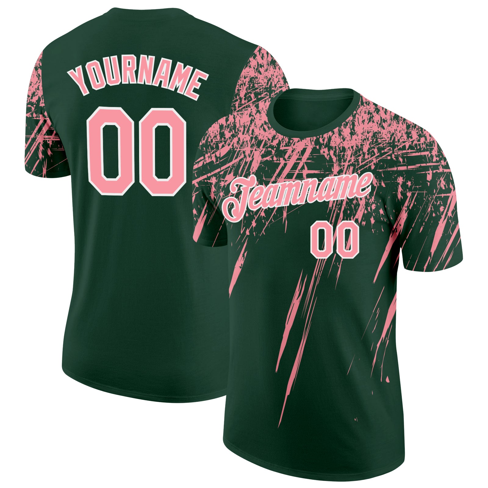 Custom Green Medium Pink-White Distressed Scratch Brush Stroke Performance T-Shirt