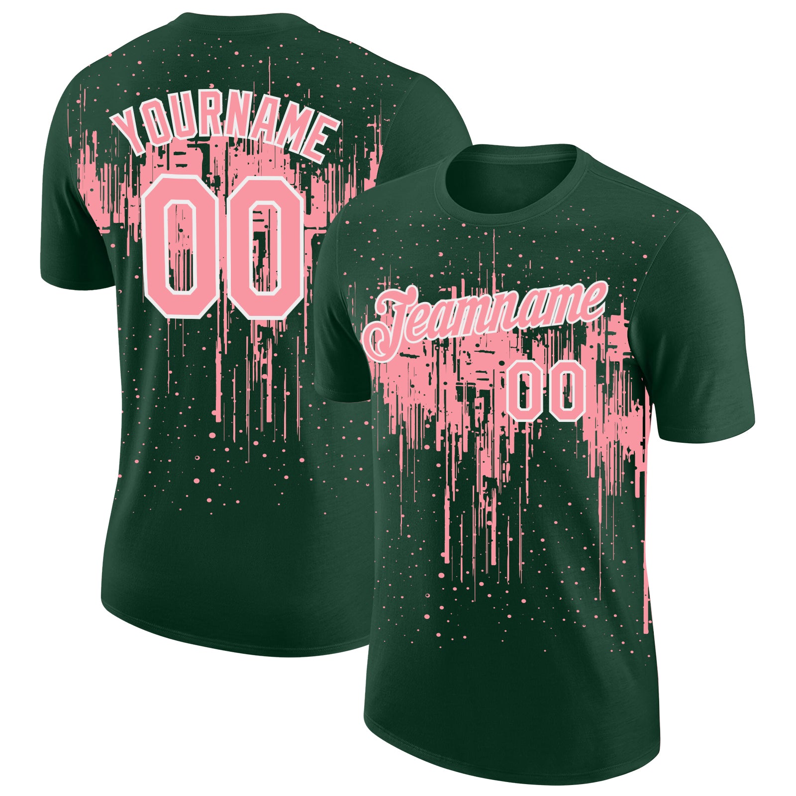 Custom Green Medium Pink-White Dripping Splatter Paint Performance T-Shirt
