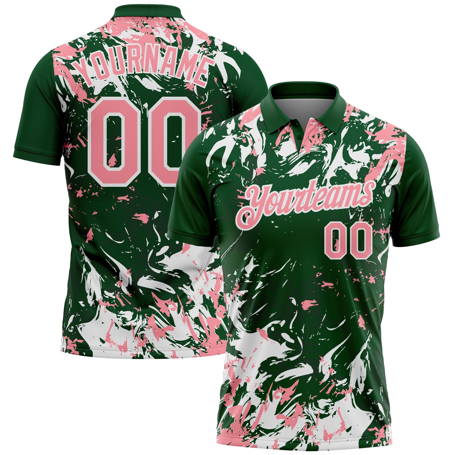 Custom Green Medium Pink-White Dynamic Splatter Brush Stroke Performance Polo Shirt