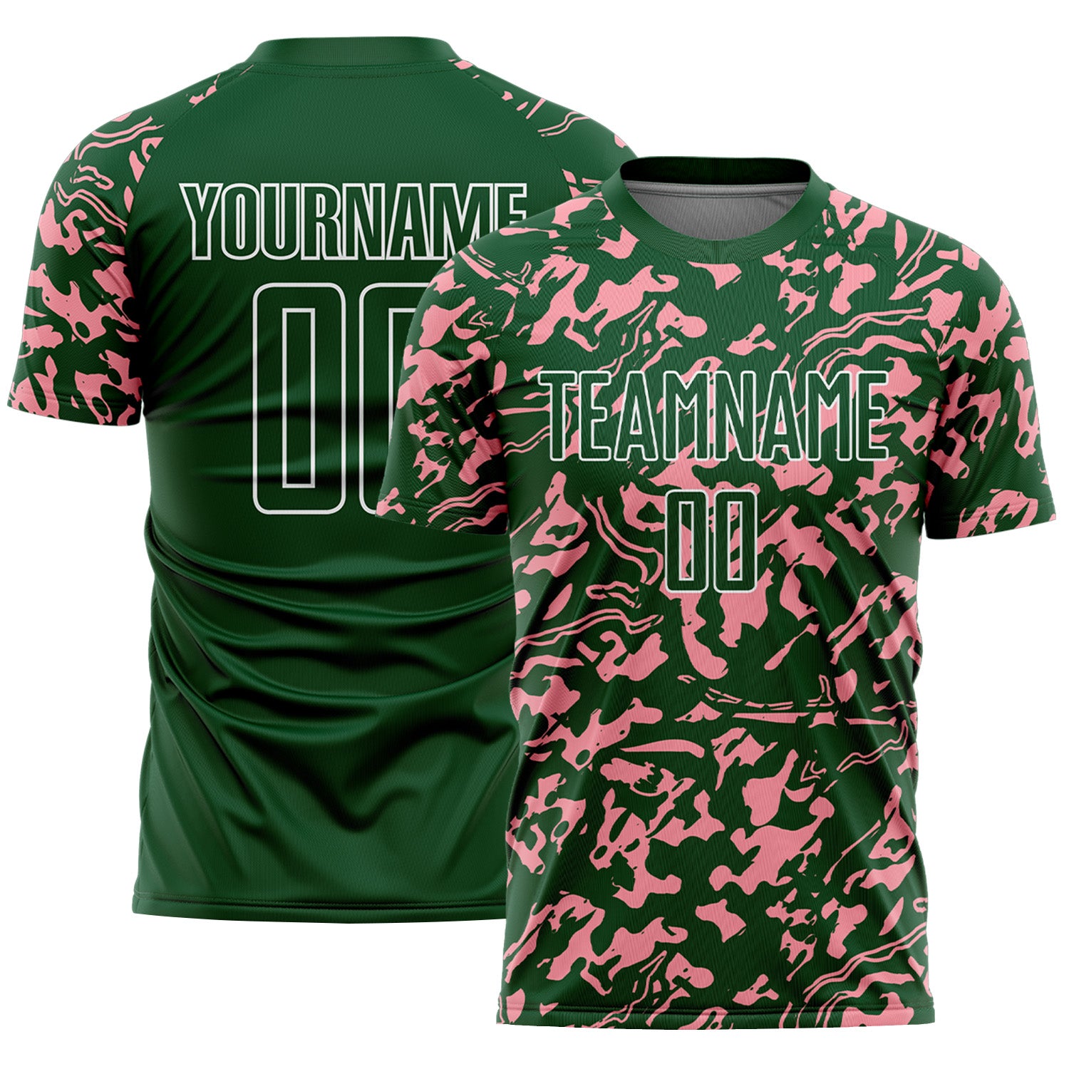 Custom Green Medium Pink-White Liquid Fluid Pattern Sports Sublimation Soccer Uniform Jersey