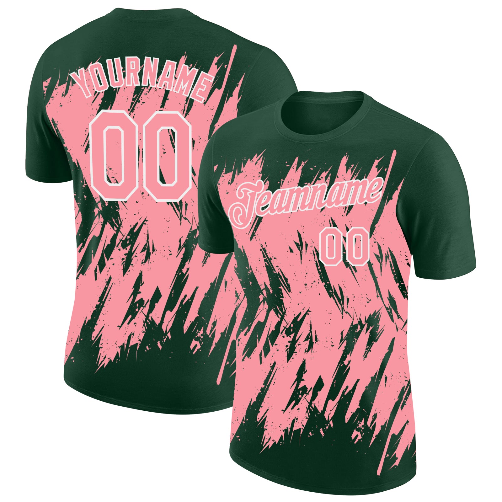 Custom Green Medium Pink-White Torn Sharp Brush Stroke Splatter Performance T-Shirt