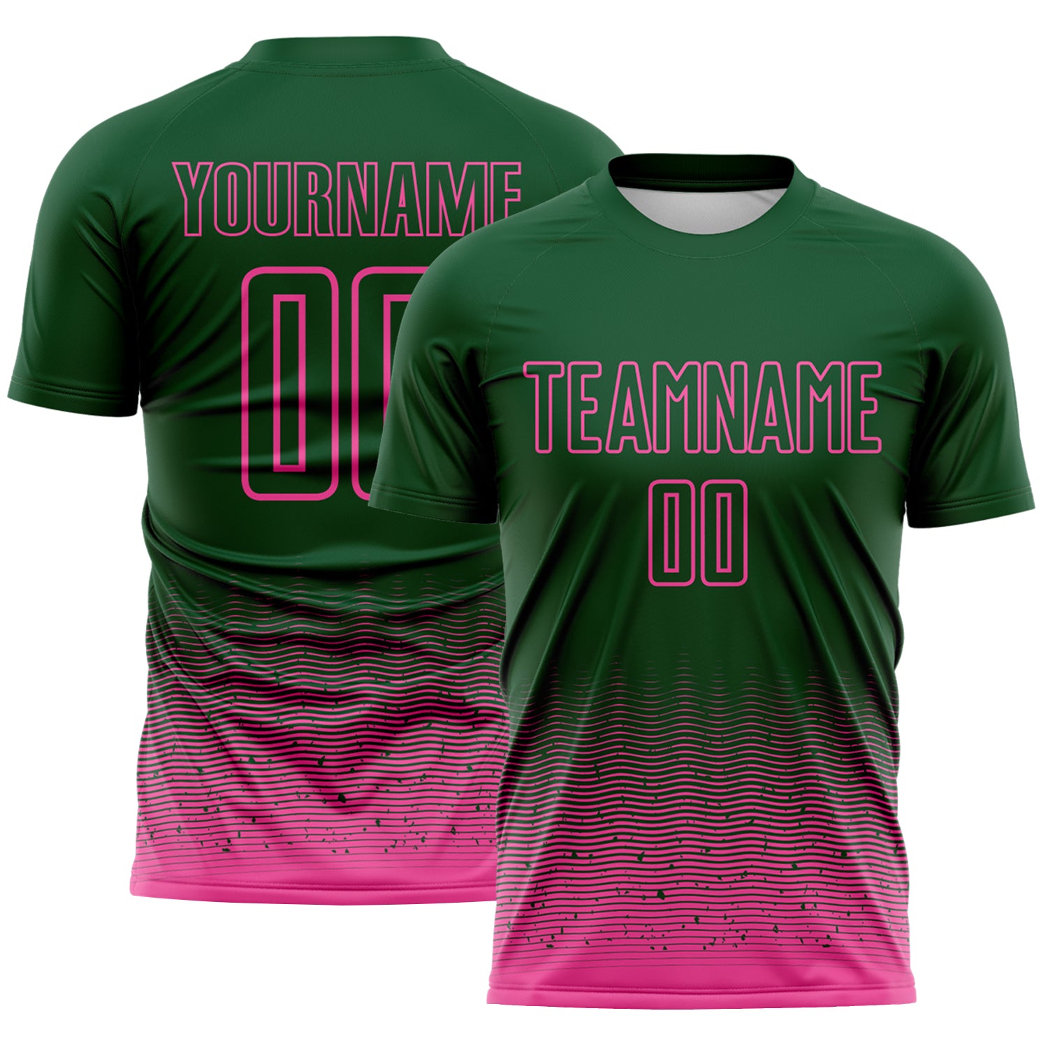 Custom Green-Pink Fade Wave Lines Splatter Sublimation Soccer Uniform Jersey