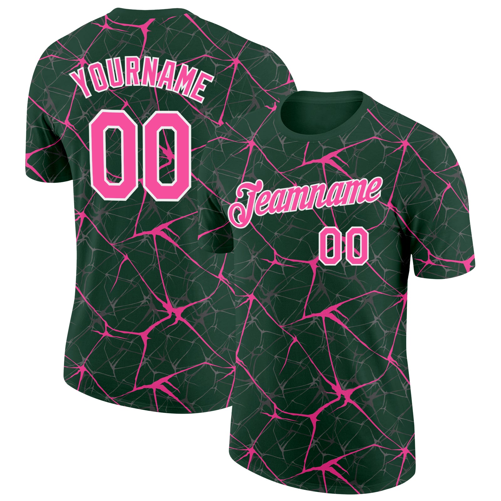 Custom Green Pink Gray-White Abstract Network Crackle Performance T-Shirt