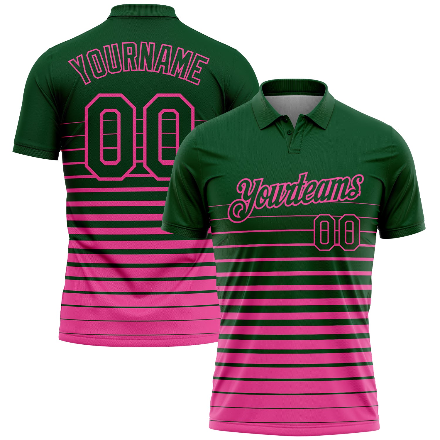 Custom Green-Pink Horizontal Gradient Stripe Performance Polo Shirt