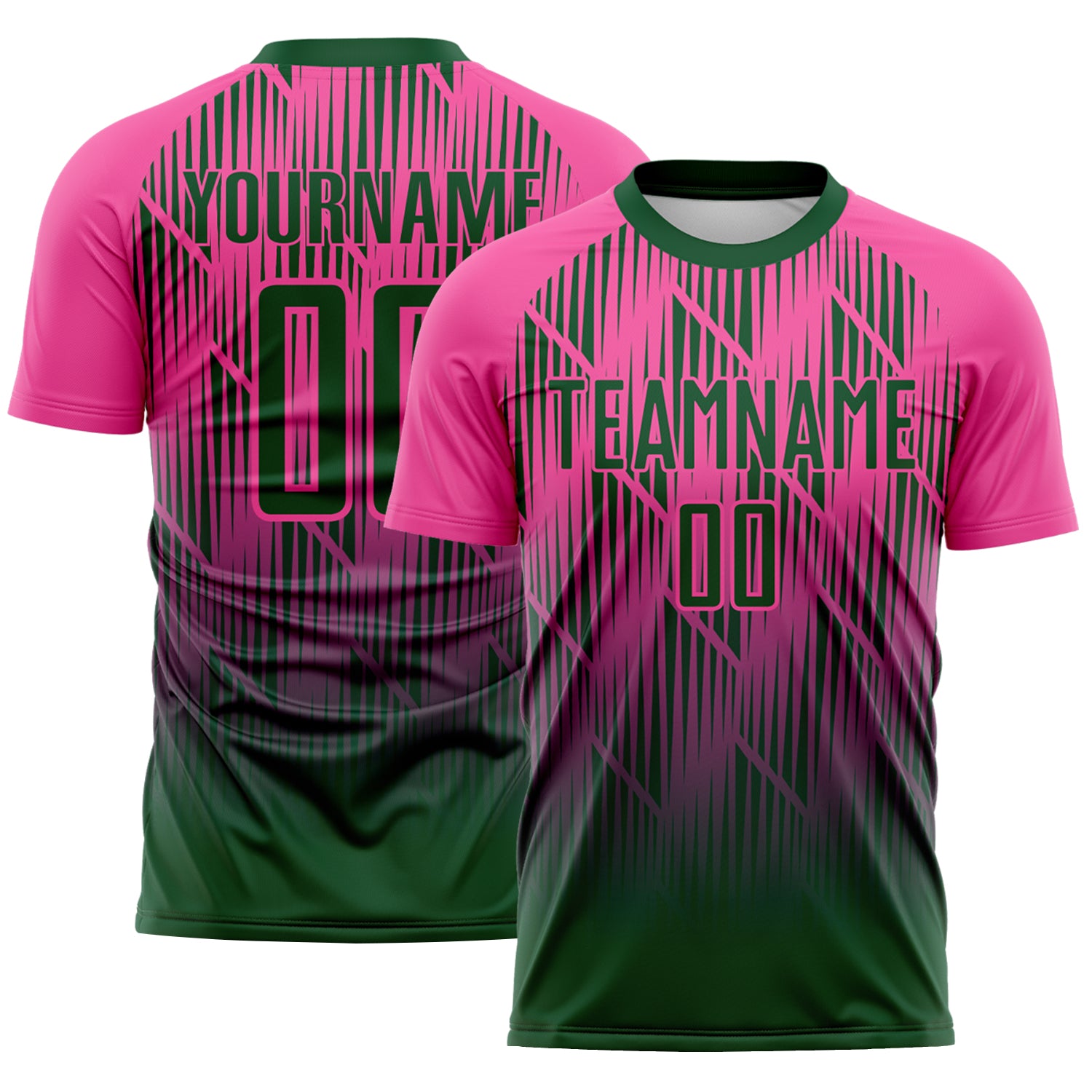 Custom Green-Pink Spiked Sharp Lines Gradient Sublimation Soccer Uniform Jersey