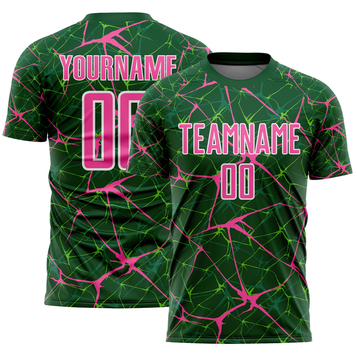 Custom Green Pink-White Abstract Network Crackle Sublimation Soccer Uniform Jersey