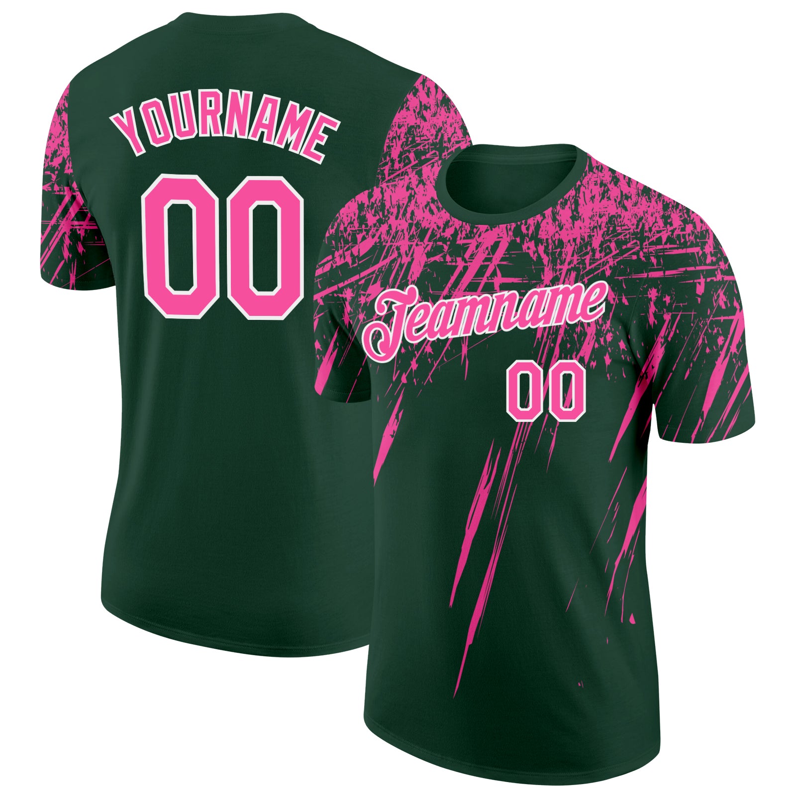 Custom Green Pink-White Distressed Scratch Brush Stroke Performance T-Shirt