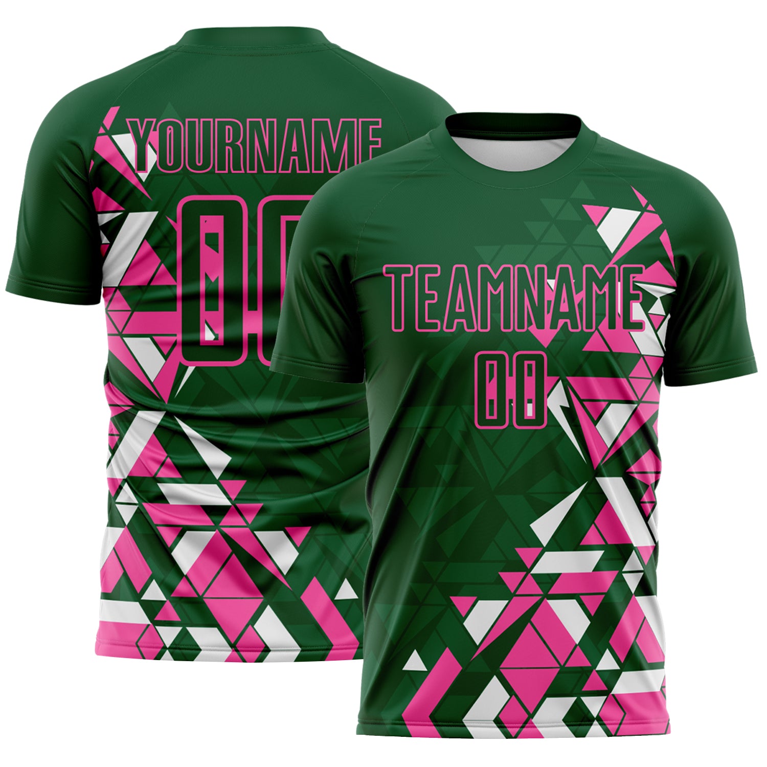 Custom Green Pink-White Geometric Grid Gradient Sublimation Soccer Uniform Jersey