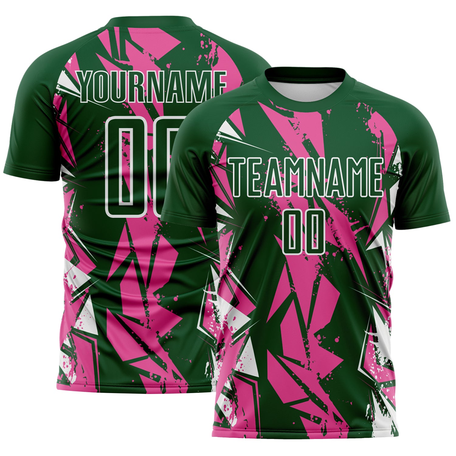 Custom Green Pink-White Geometric Shard Grunge Splash Sublimation Soccer Uniform Jersey
