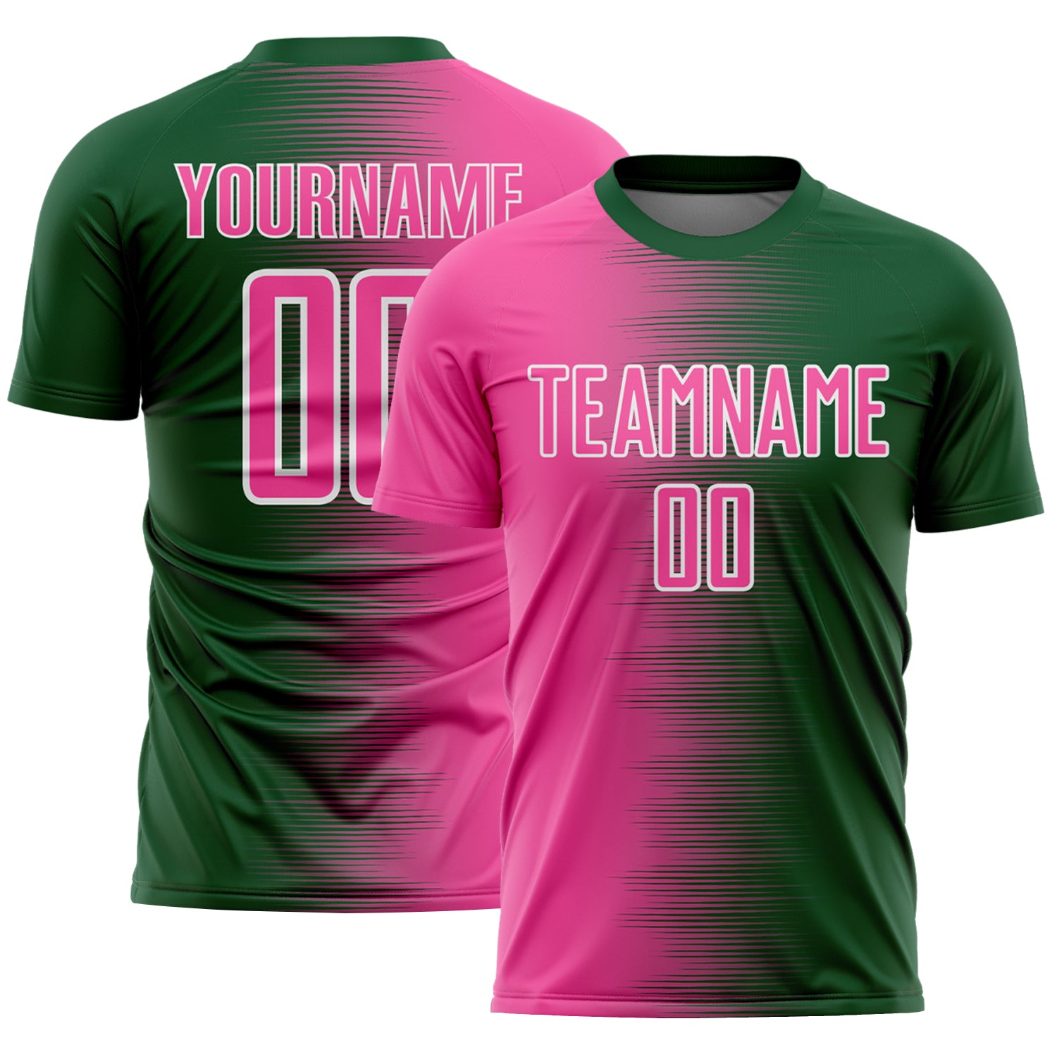 Custom Green Pink-White Gradient Line Sublimation Soccer Uniform Jersey