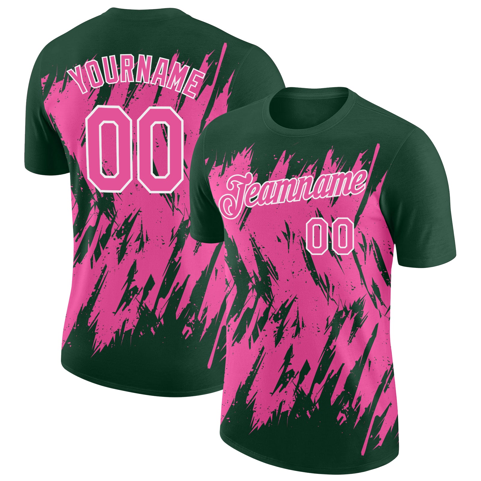 Custom Green Pink-White Torn Sharp Brush Stroke Splatter Performance T-Shirt