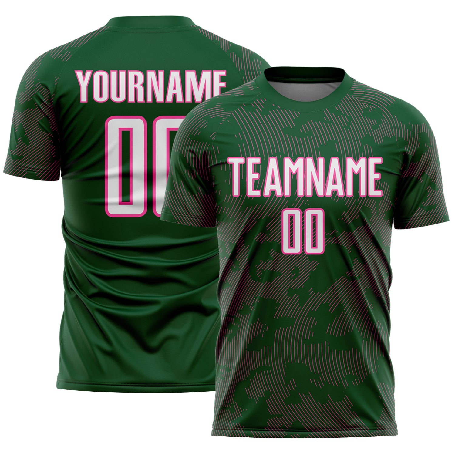 Custom Green White-Pink Curve Lines Sublimation Soccer Uniform Jersey