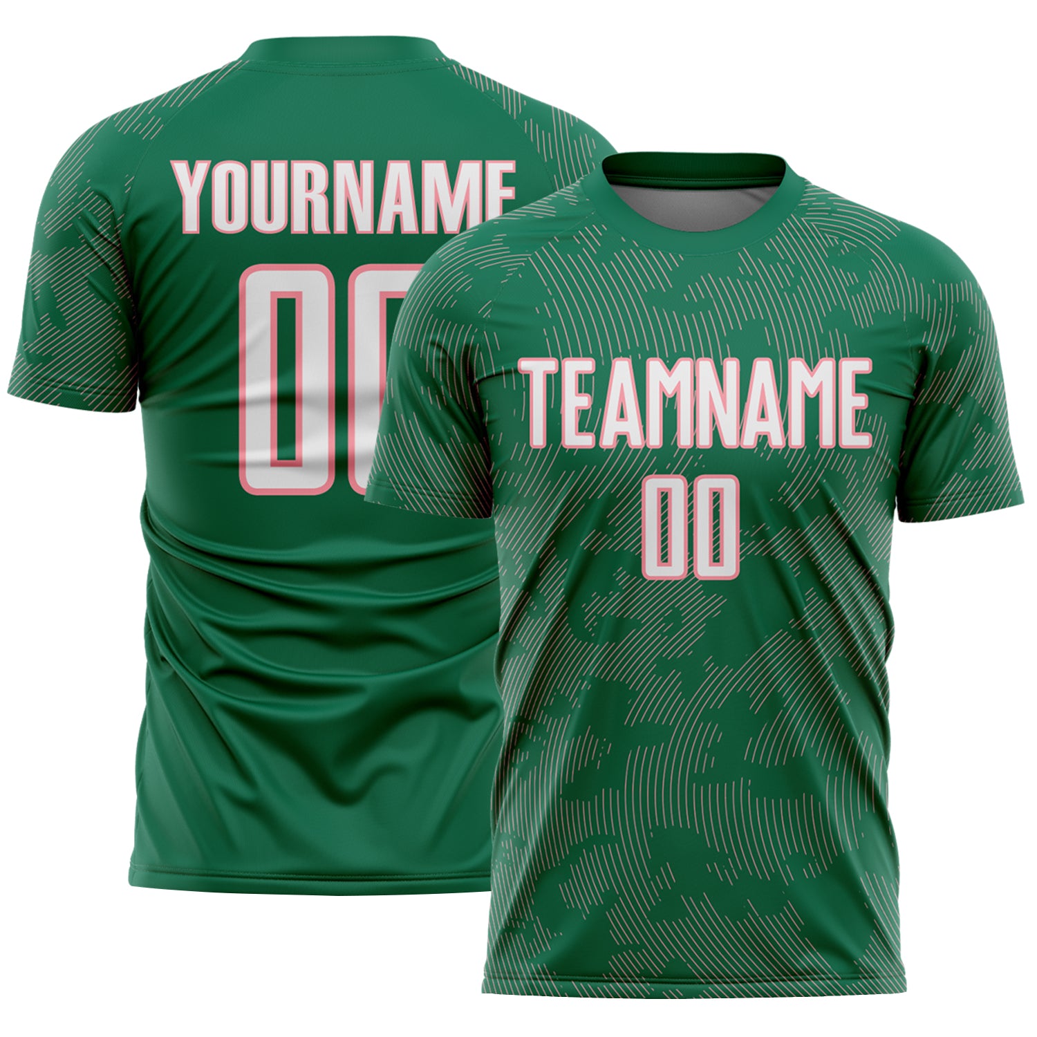 Custom Kelly Green White-Medium Pink Curve Lines Sublimation Soccer Uniform Jersey