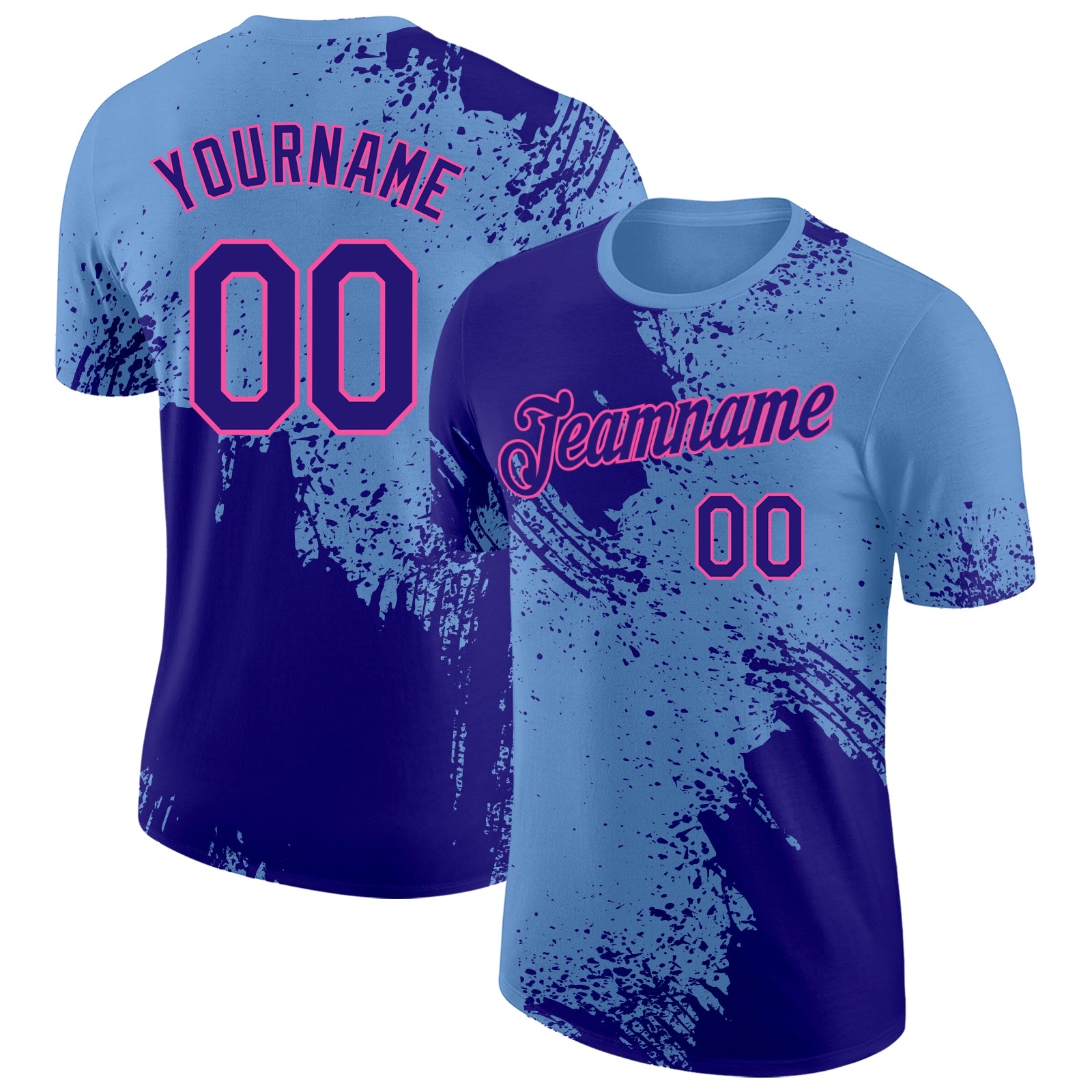 Custom Light Blue Dark Purple-Pink Abstract Brush Stroke Performance T-Shirt