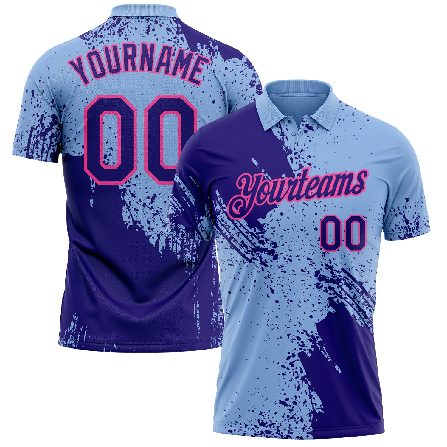 Custom Light Blue Dark Purple-Pink Distressed Scratch Brush Stroke Performance Polo Shirt