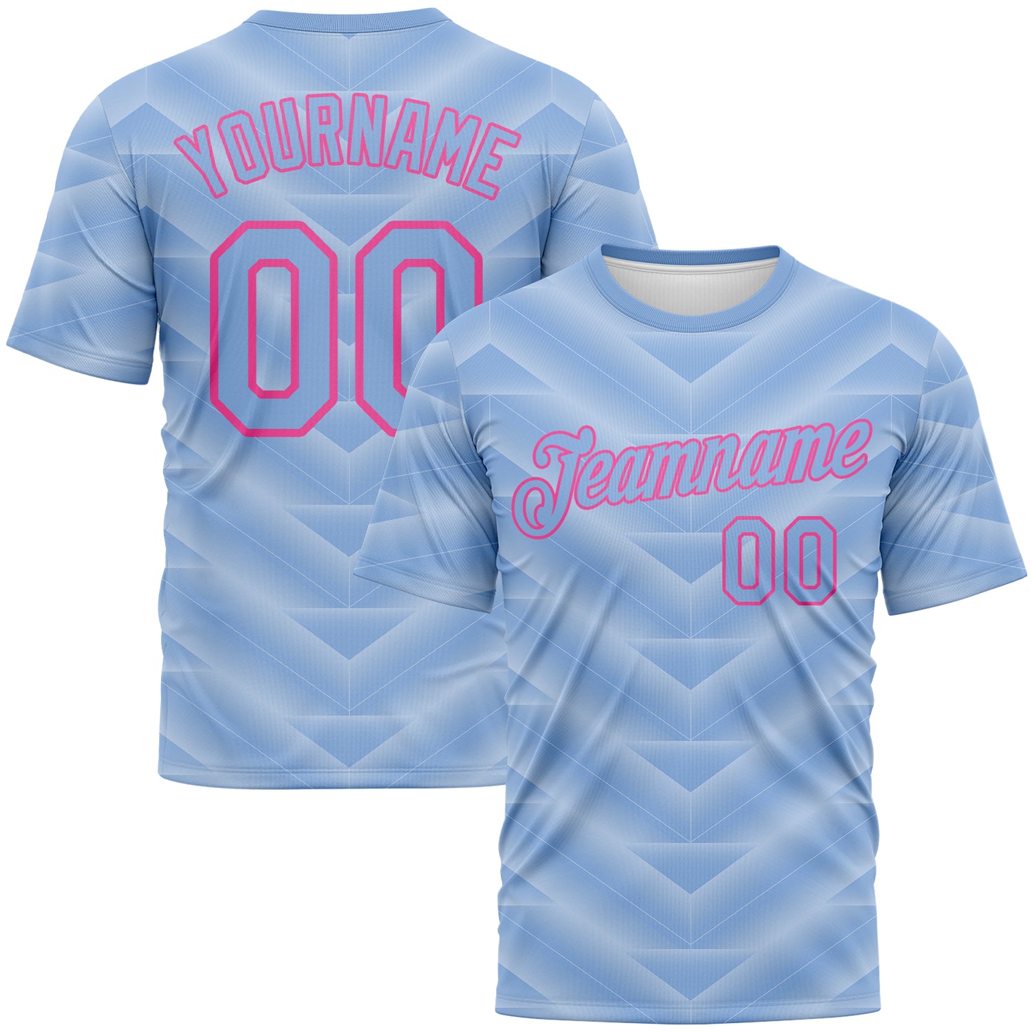 Custom Light Blue-Pink 3D Pattern Geometric Chevron Texture Performance T-Shirt