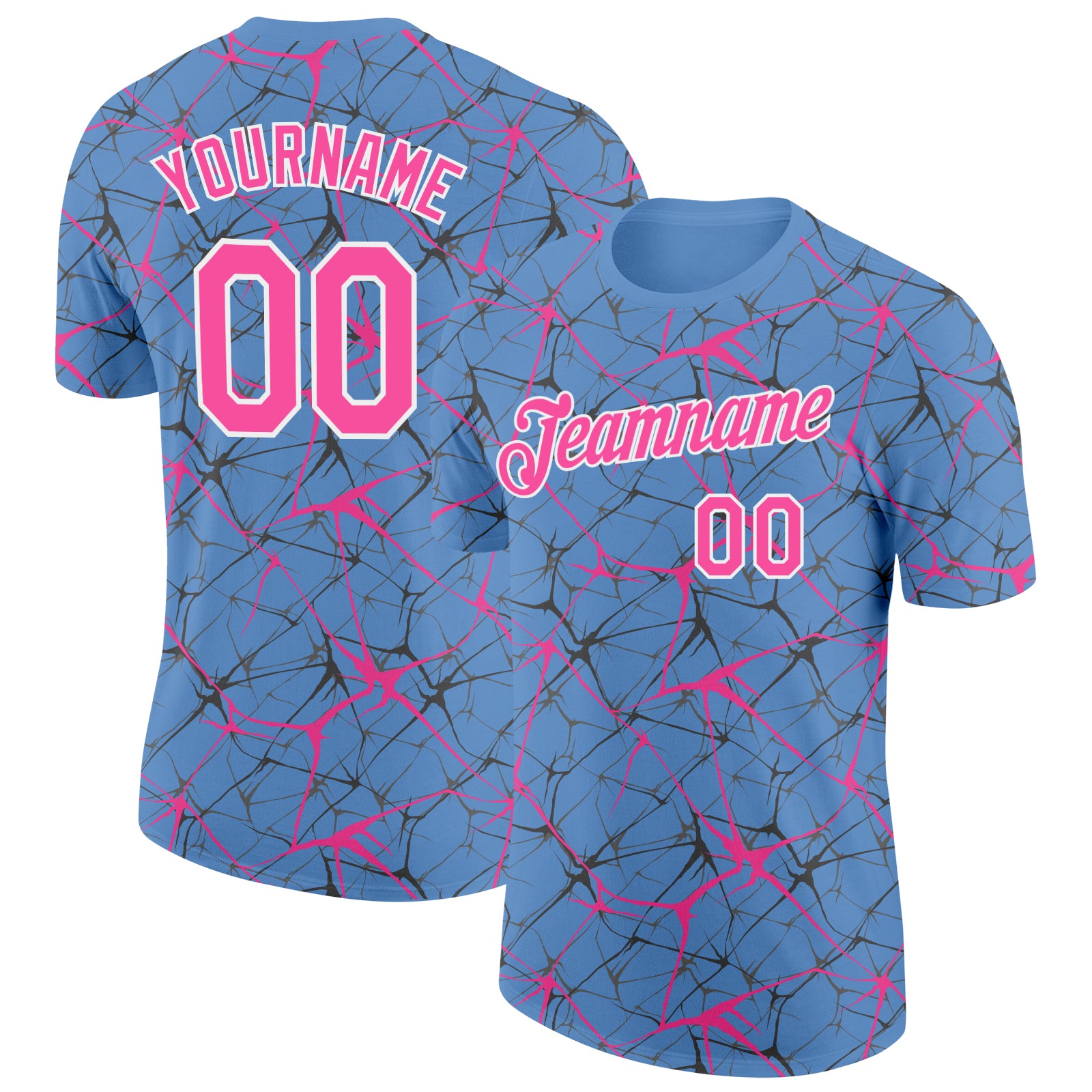 Custom Light Blue Pink Gray-White Abstract Network Crackle Performance T-Shirt
