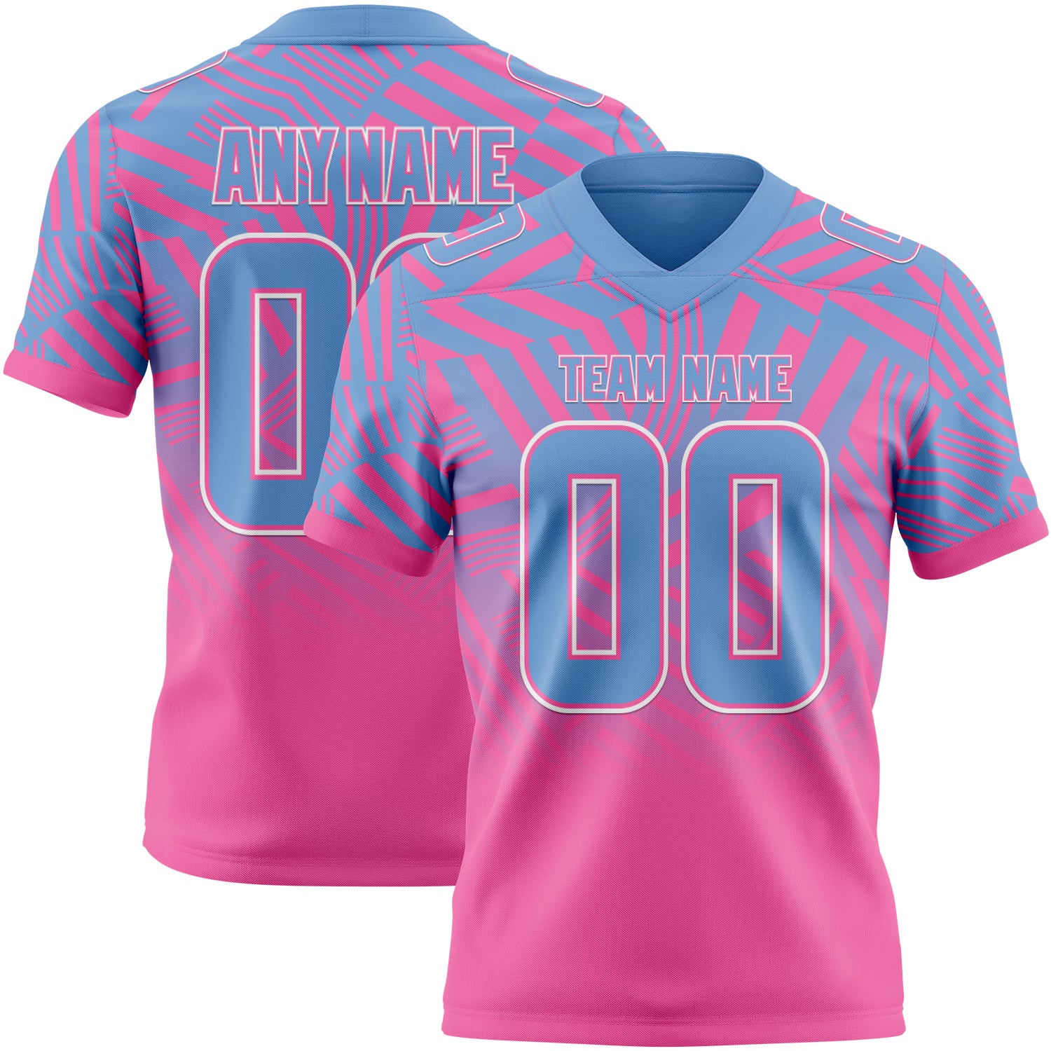 Custom Light Blue Pink-White Authentic Abstract Geometric Lines Gradient Football Jersey