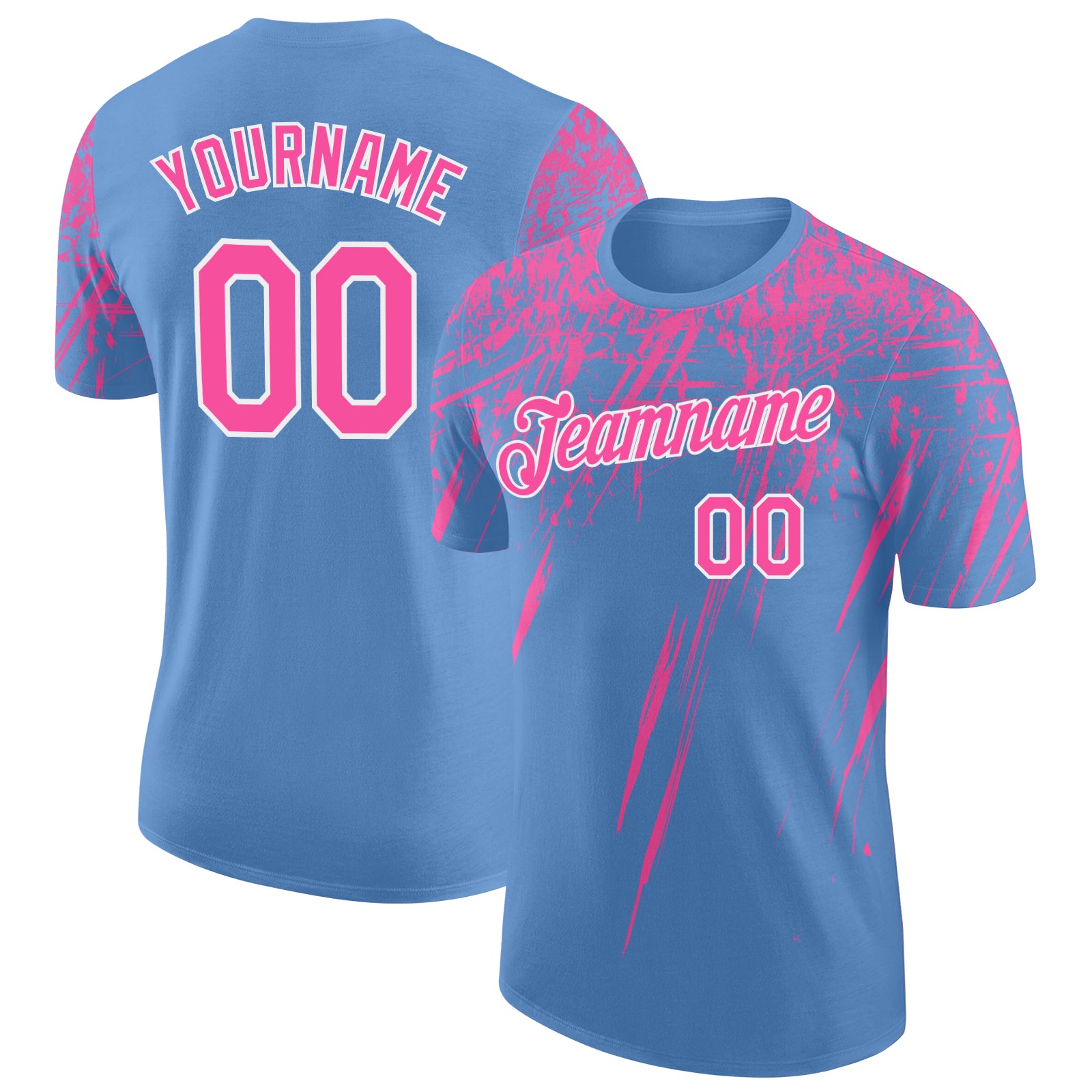Custom Light Blue Pink-White Distressed Scratch Brush Stroke Performance T-Shirt