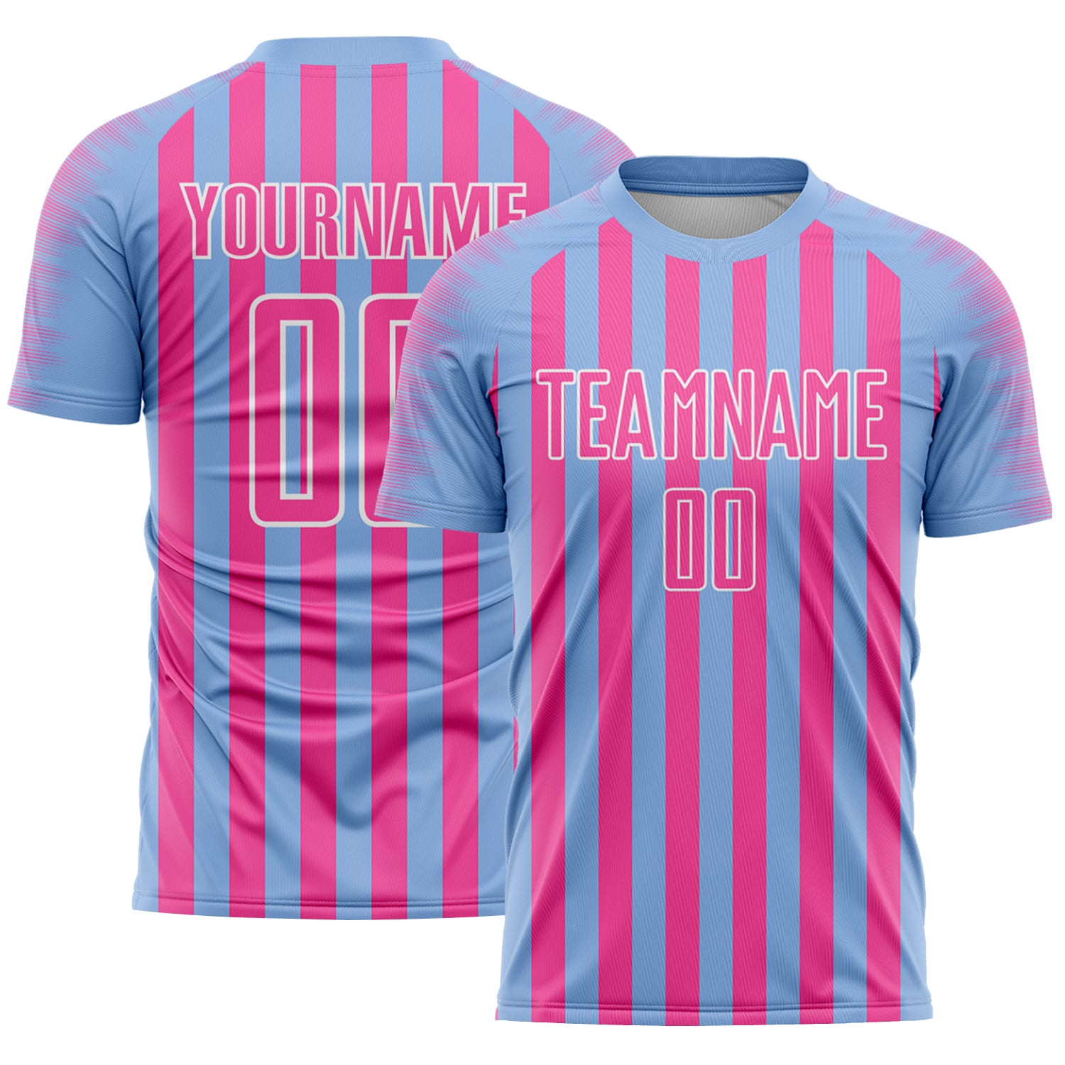 Custom Light Blue Pink-White Stripe Sports Sublimation Soccer Uniform Jersey