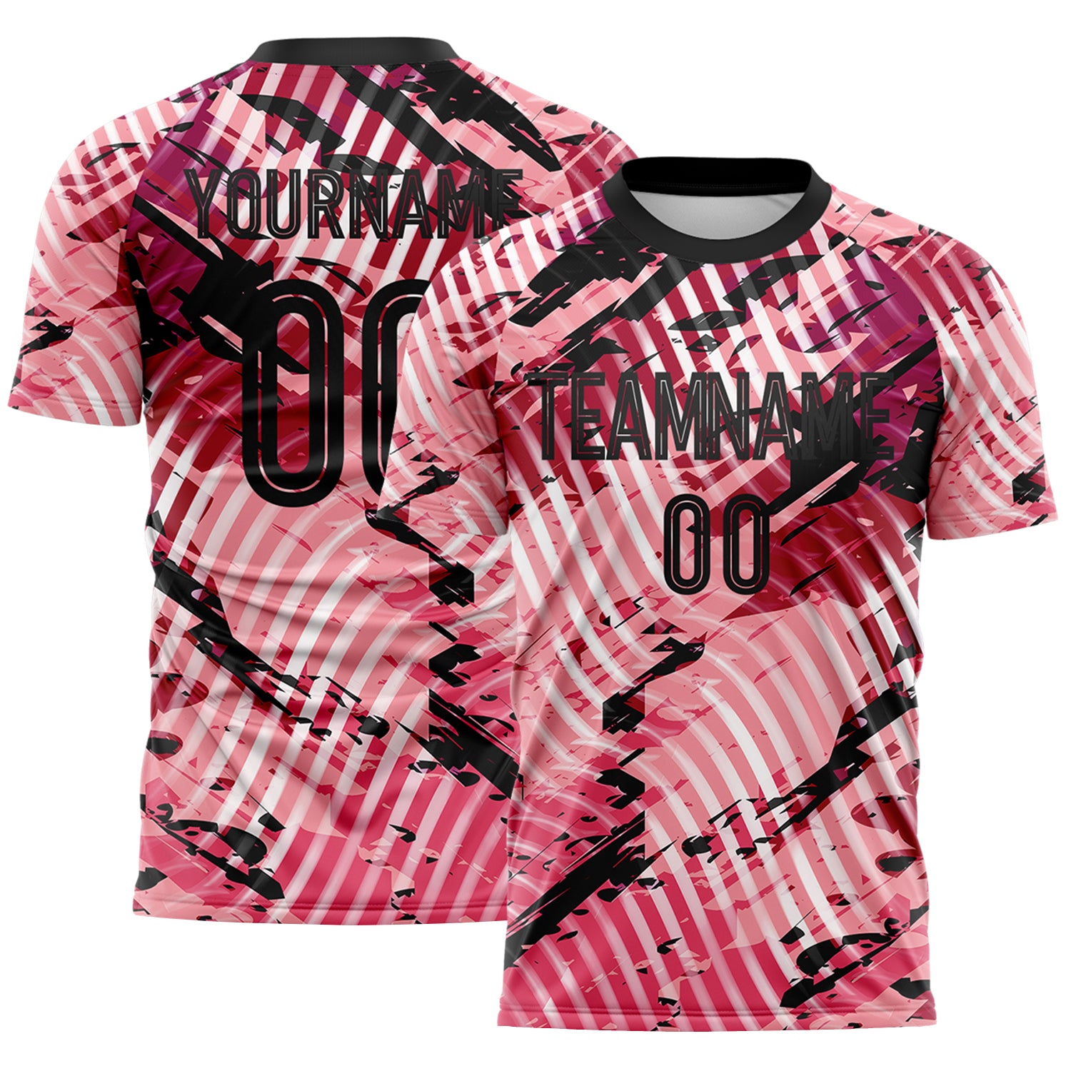 Custom Light Pink-Black Abstract Swirl Wave Grunge Splatter Sublimation Soccer Uniform Jersey
