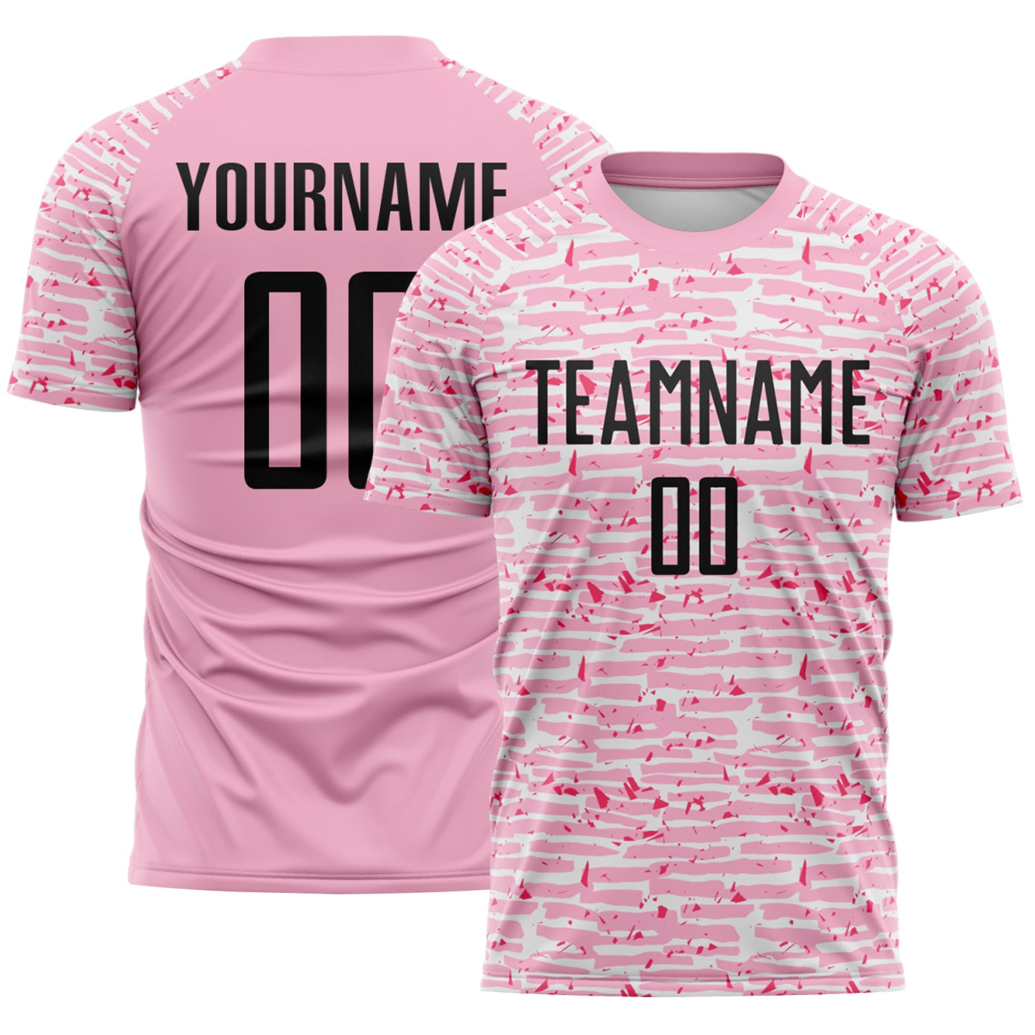 Custom Light Pink-Black Distressed Fragment Brush Stroke Sublimation Soccer Uniform Jersey