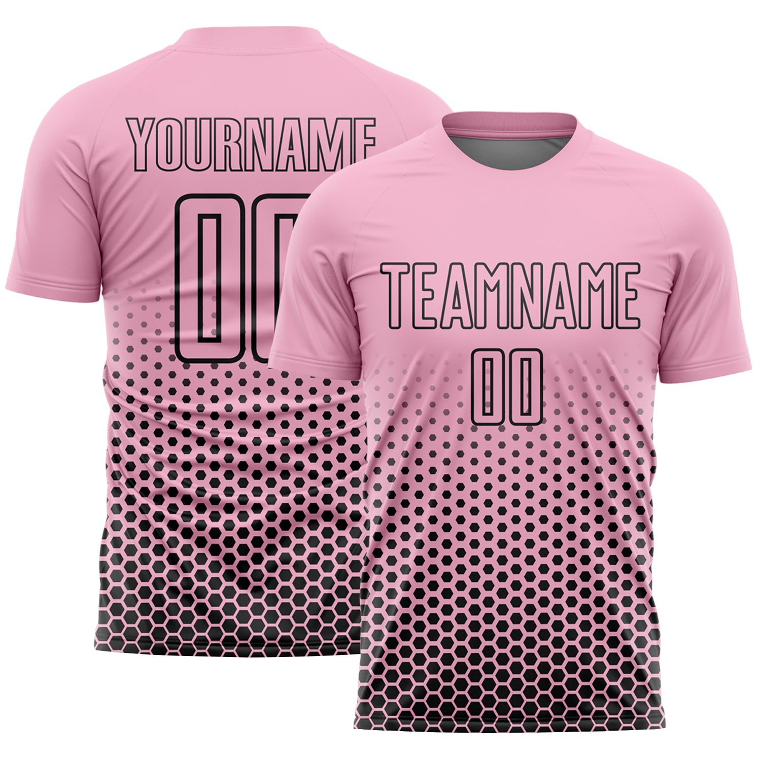 Custom Light Pink-Black Geometric Hexagonal Dot Gradient Sublimation Soccer Uniform Jersey