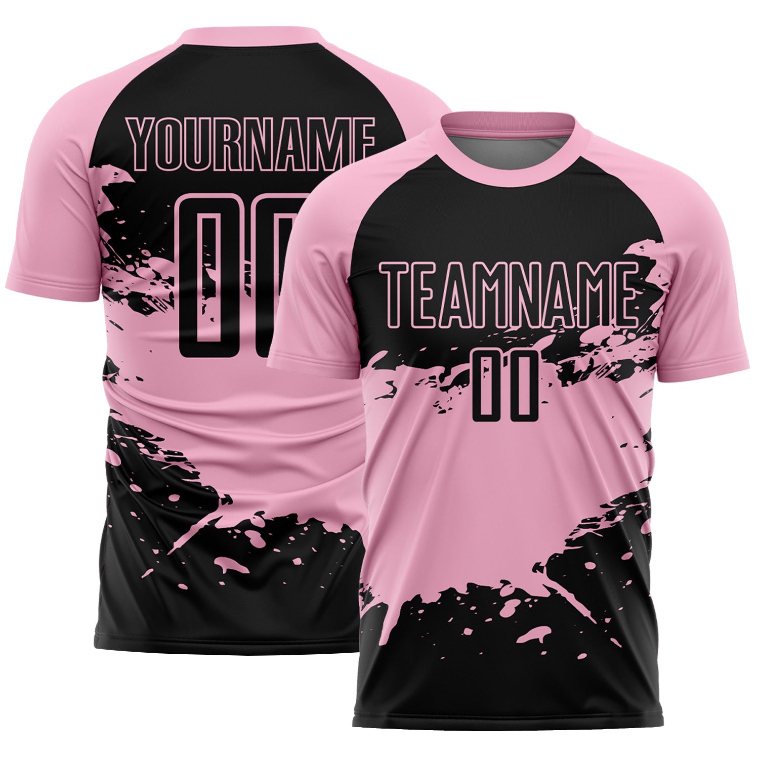 Custom Light Pink-Black Splash Color Block Sublimation Soccer Uniform Jersey